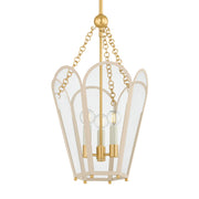 Mitzi Clarisse 22.25 in. 3-Light Pendant, Aged Brass & Soft Bisque with Clear Glass