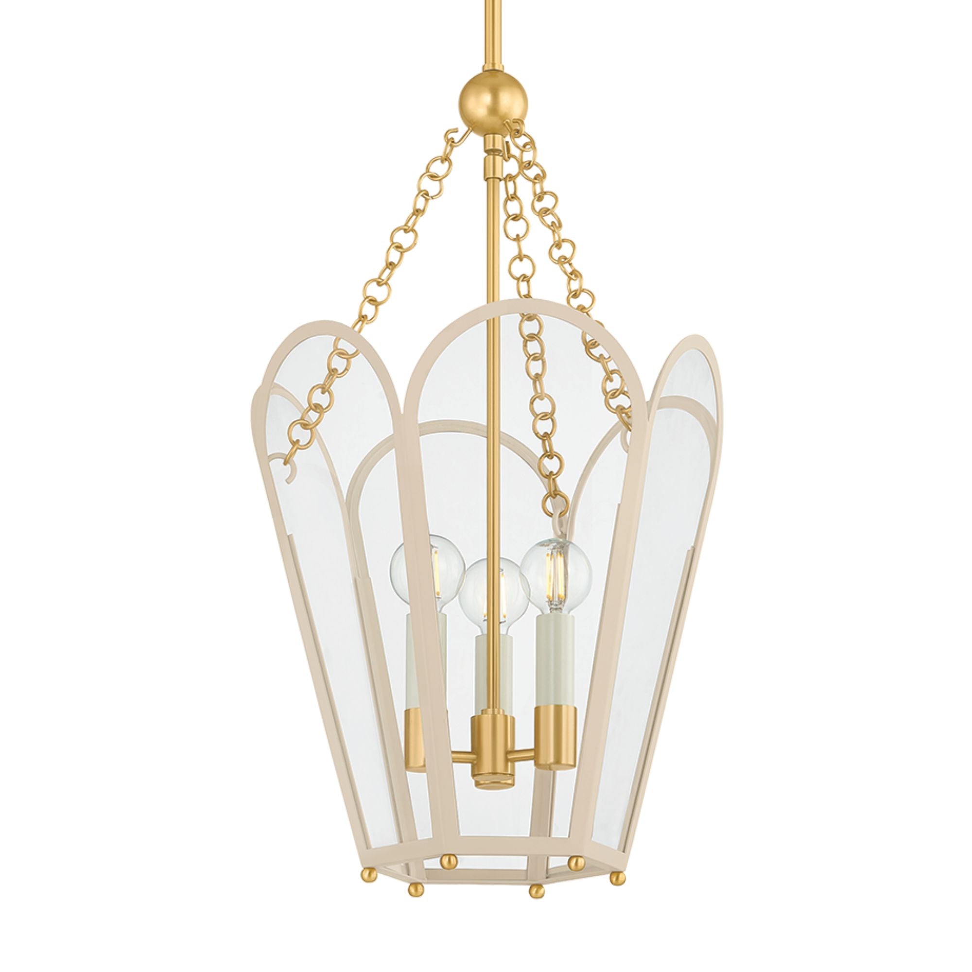 Mitzi Clarisse 22.25 in. 3-Light Pendant, Aged Brass & Soft Bisque with Clear Glass