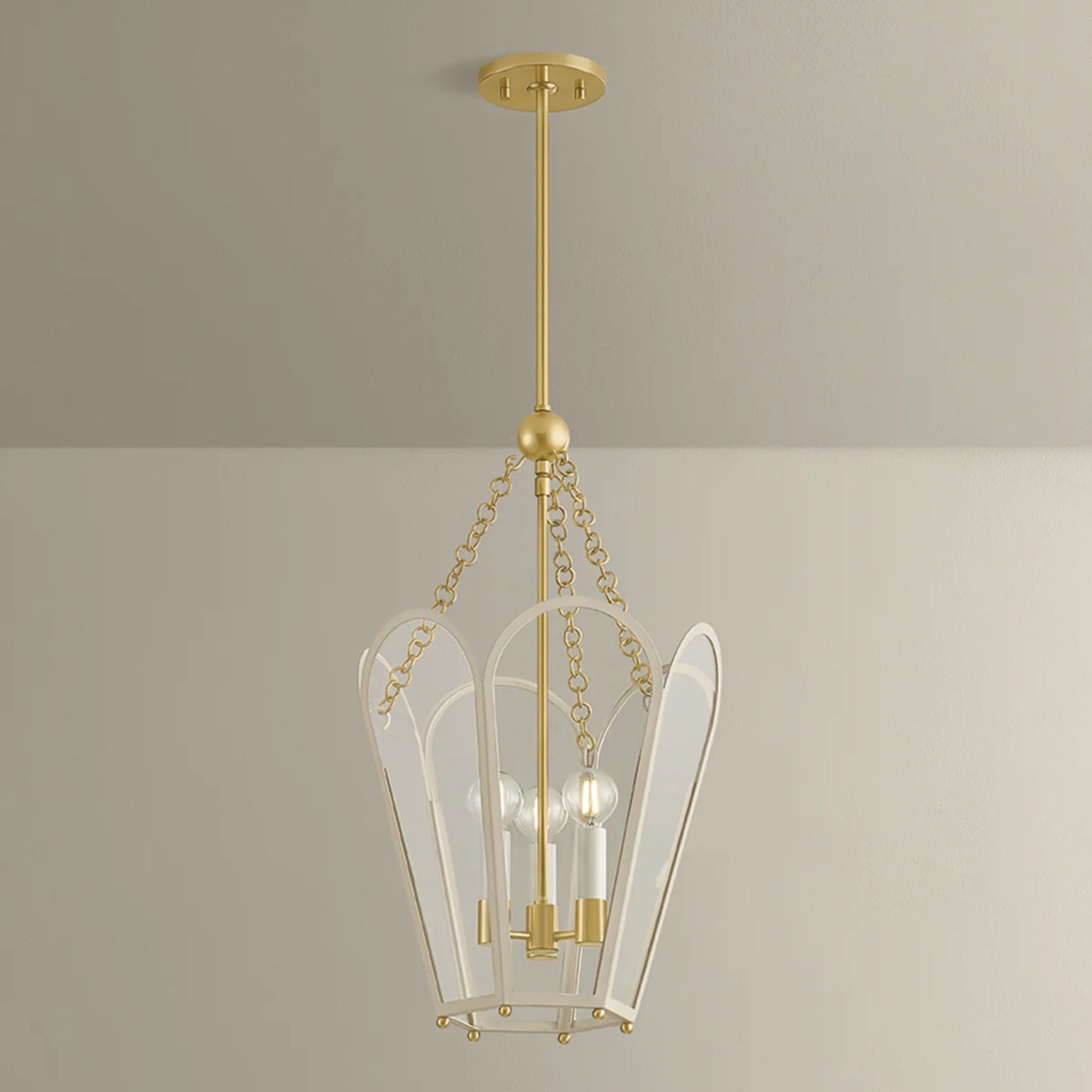 Mitzi Clarisse 22.25 in. 3-Light Pendant, Aged Brass & Soft Bisque with Clear Glass