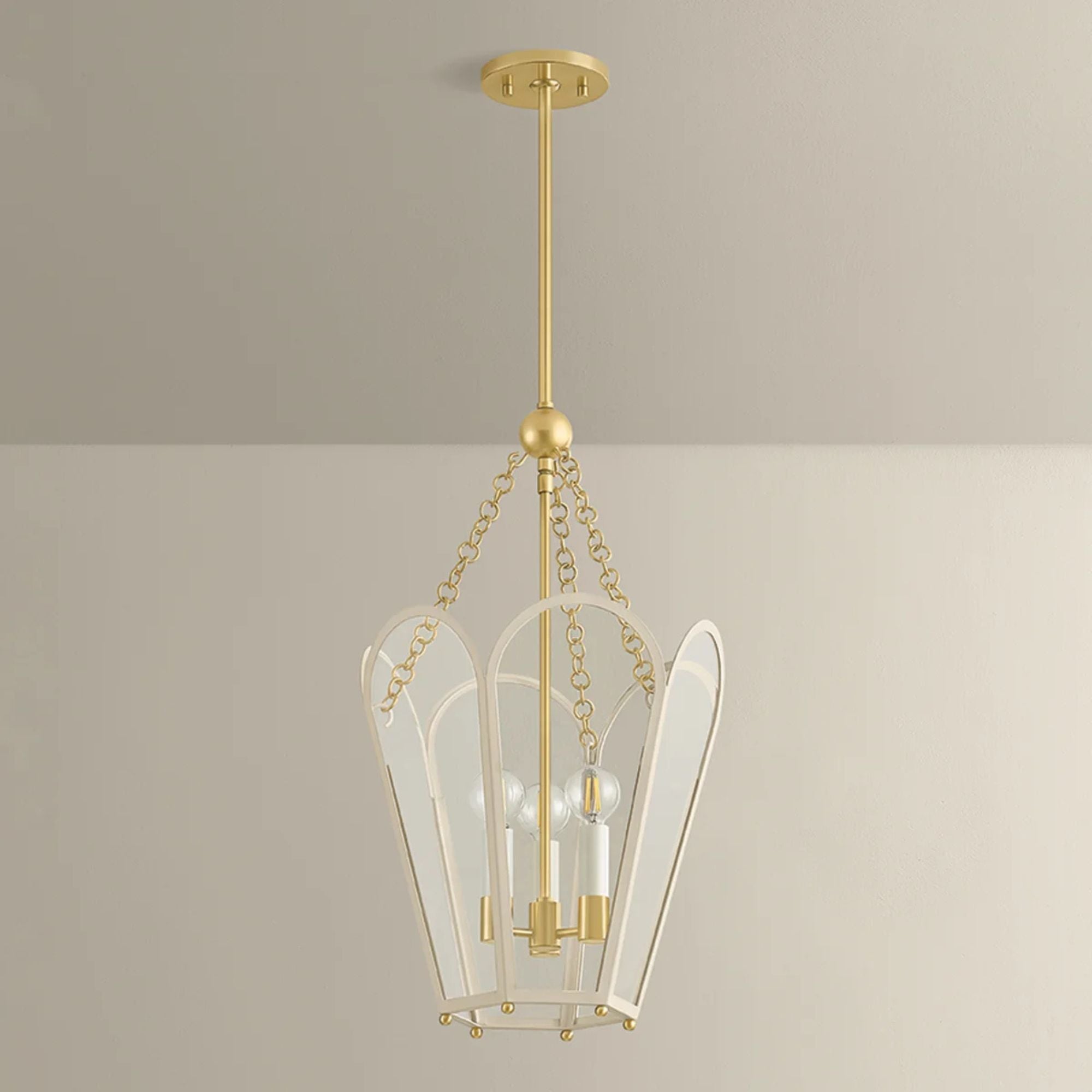 Mitzi Clarisse 22.25 in. 3-Light Pendant, Aged Brass & Soft Bisque with Clear Glass