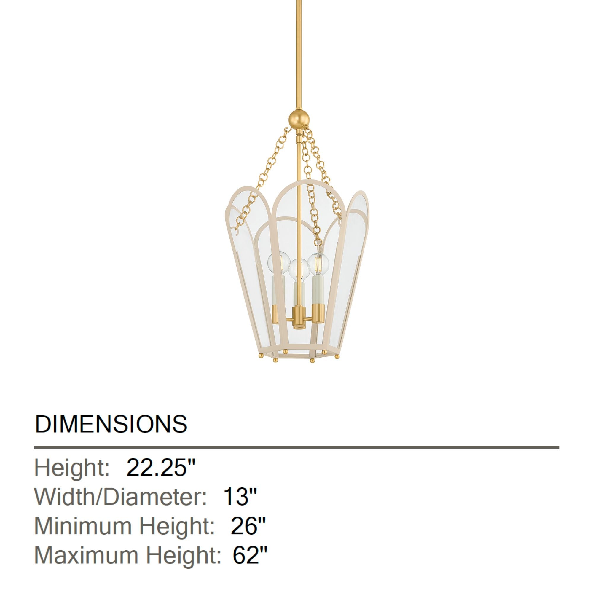 Mitzi Clarisse 22.25 in. 3-Light Pendant, Aged Brass & Soft Bisque with Clear Glass