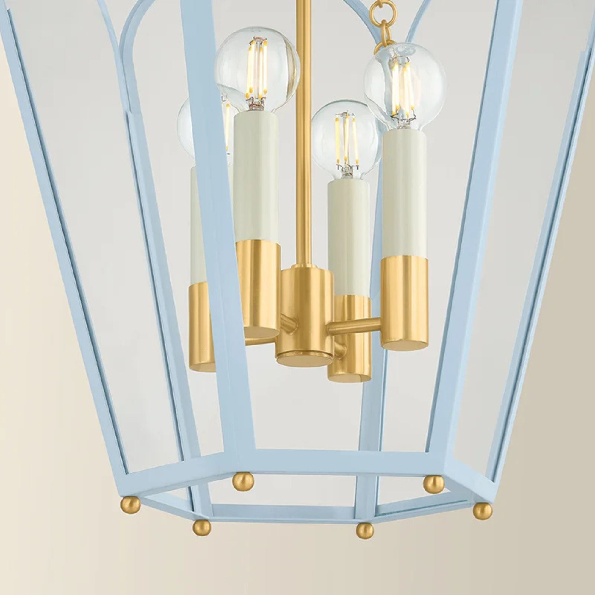 Mitzi Clarisse 26.25 in. 4-Light Pendant, Aged Brass & Soft Arctic Blue with Clear Glass