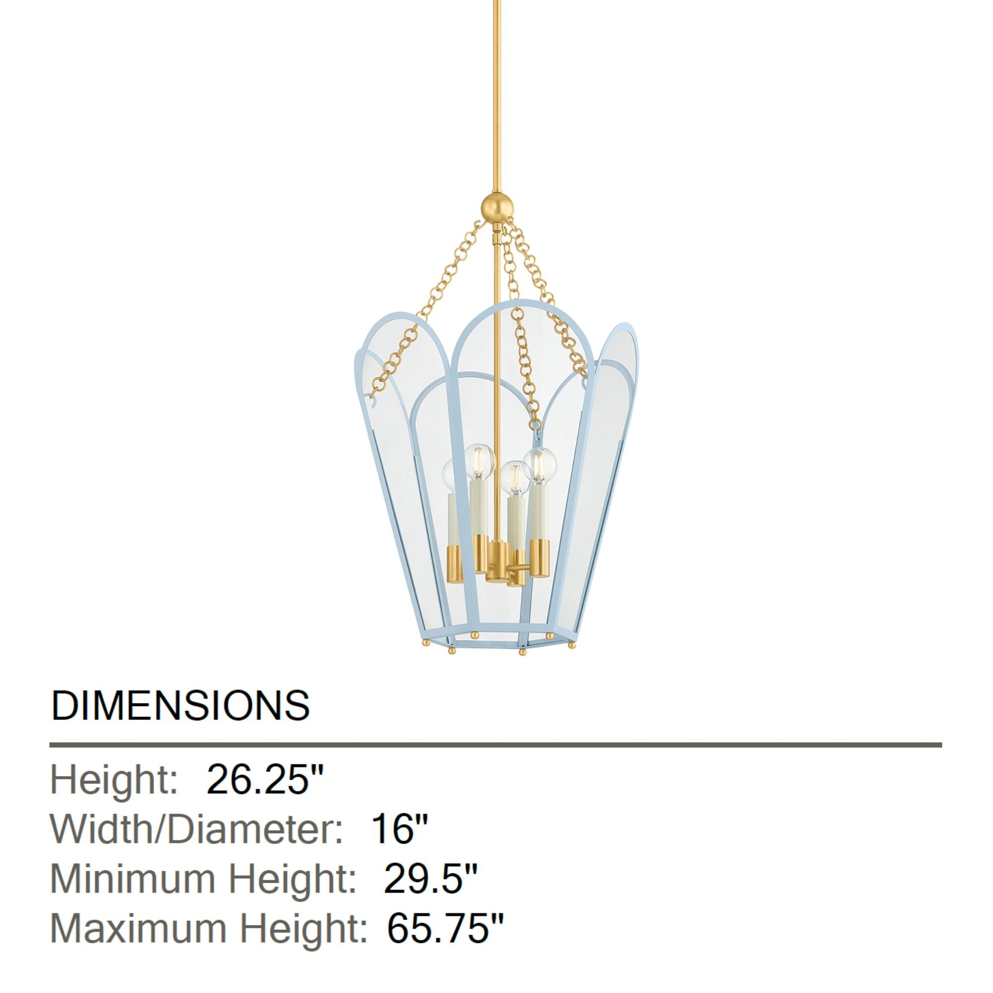 Mitzi Clarisse 26.25 in. 4-Light Pendant, Aged Brass & Soft Arctic Blue with Clear Glass