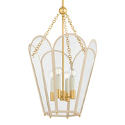 Mitzi Clarisse 26.25 in. 4-Light Pendant, Aged Brass & Soft Bisque with Clear Glass
