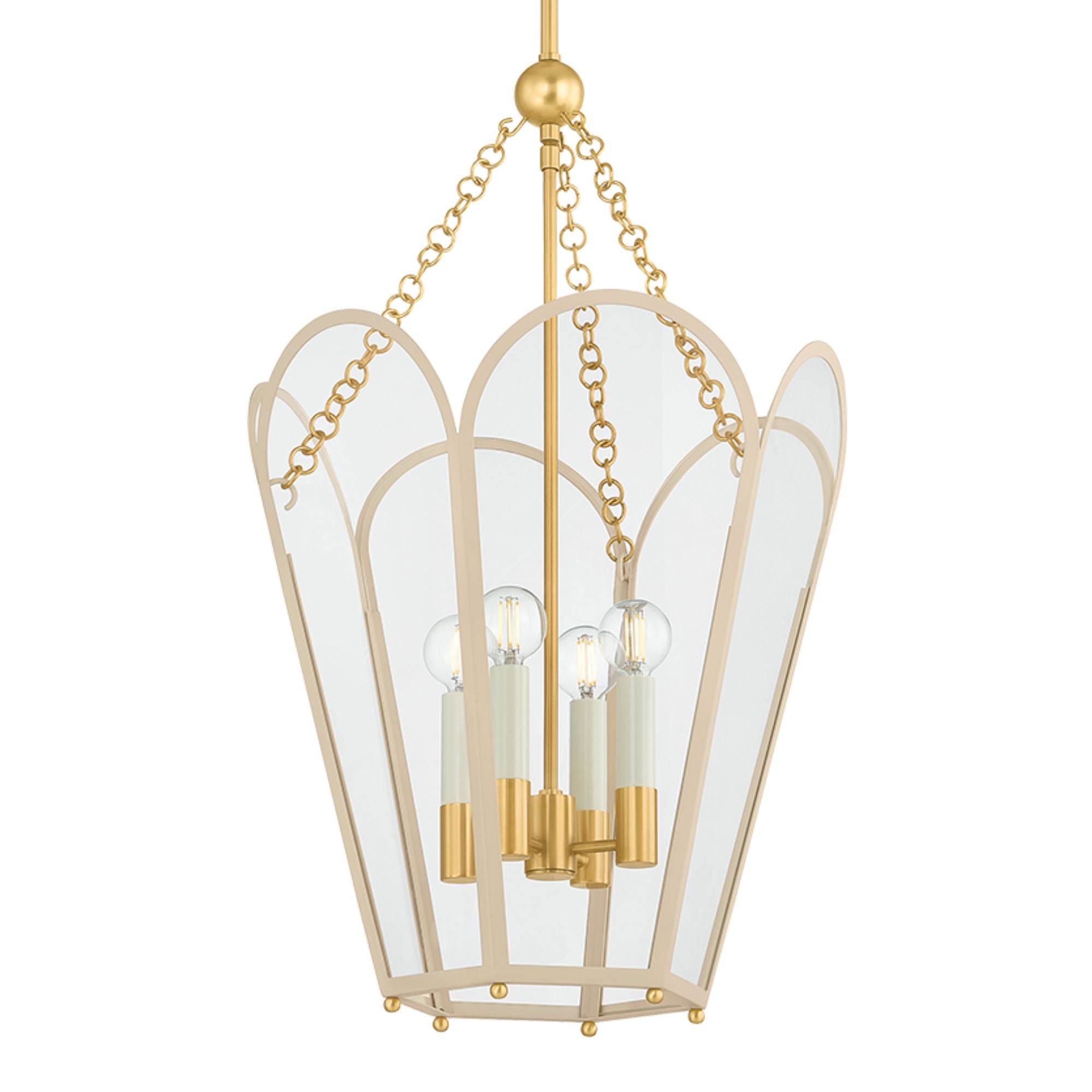 Mitzi Clarisse 26.25 in. 4-Light Pendant, Aged Brass & Soft Bisque with Clear Glass