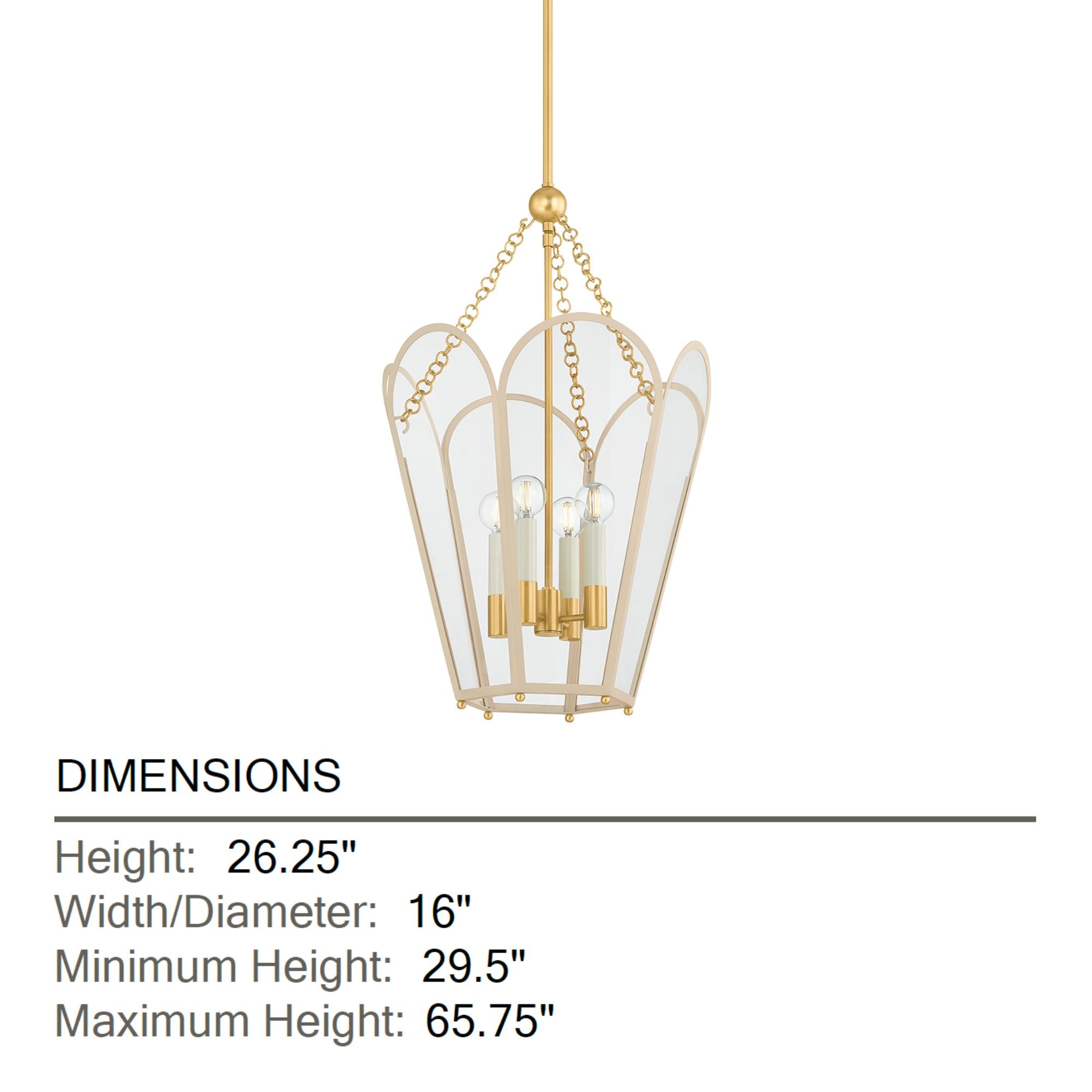 Mitzi Clarisse 26.25 in. 4-Light Pendant, Aged Brass & Soft Bisque with Clear Glass