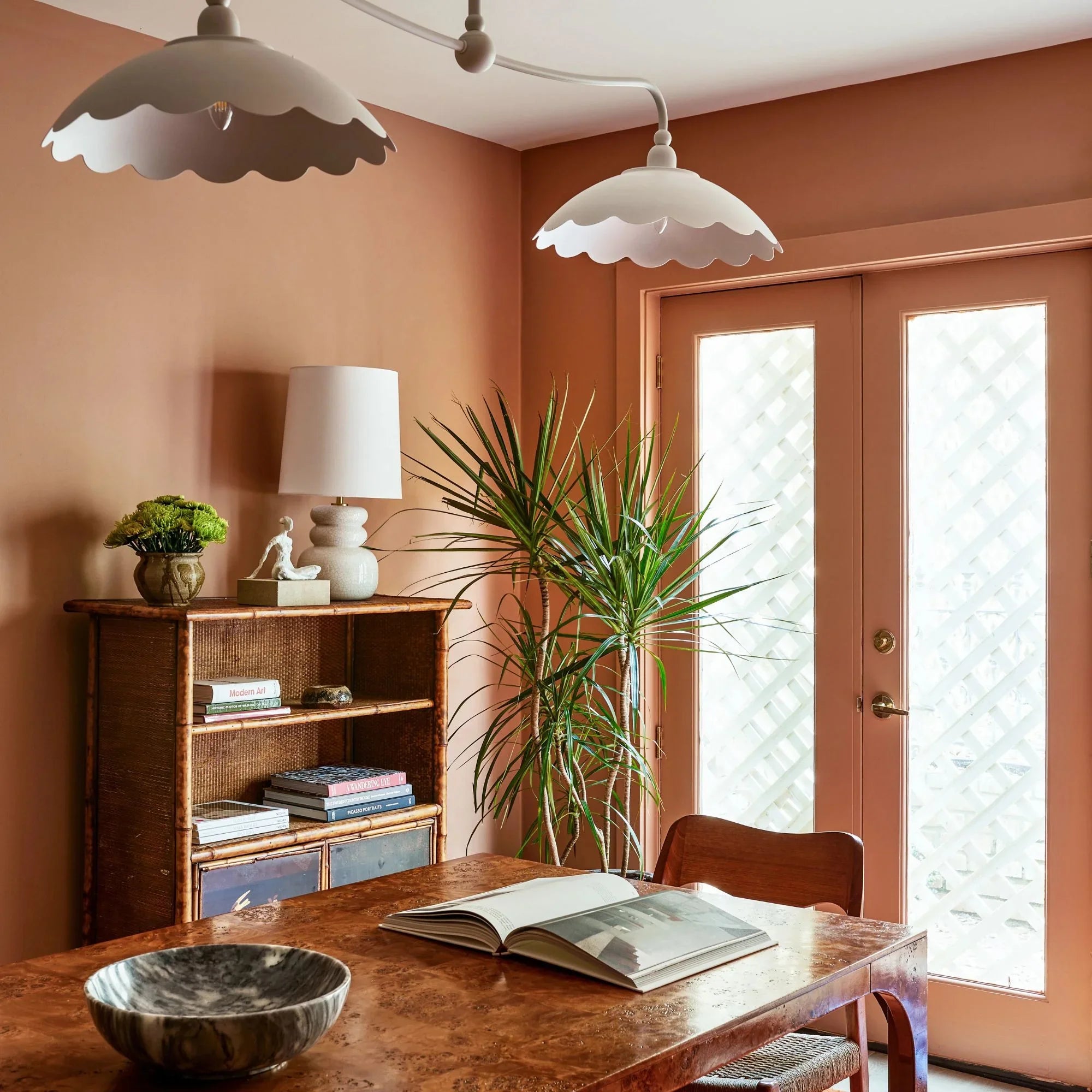 Corinne 23" Table Lamp, Aged Brass/Ceramic Peignoir Crackle Finish