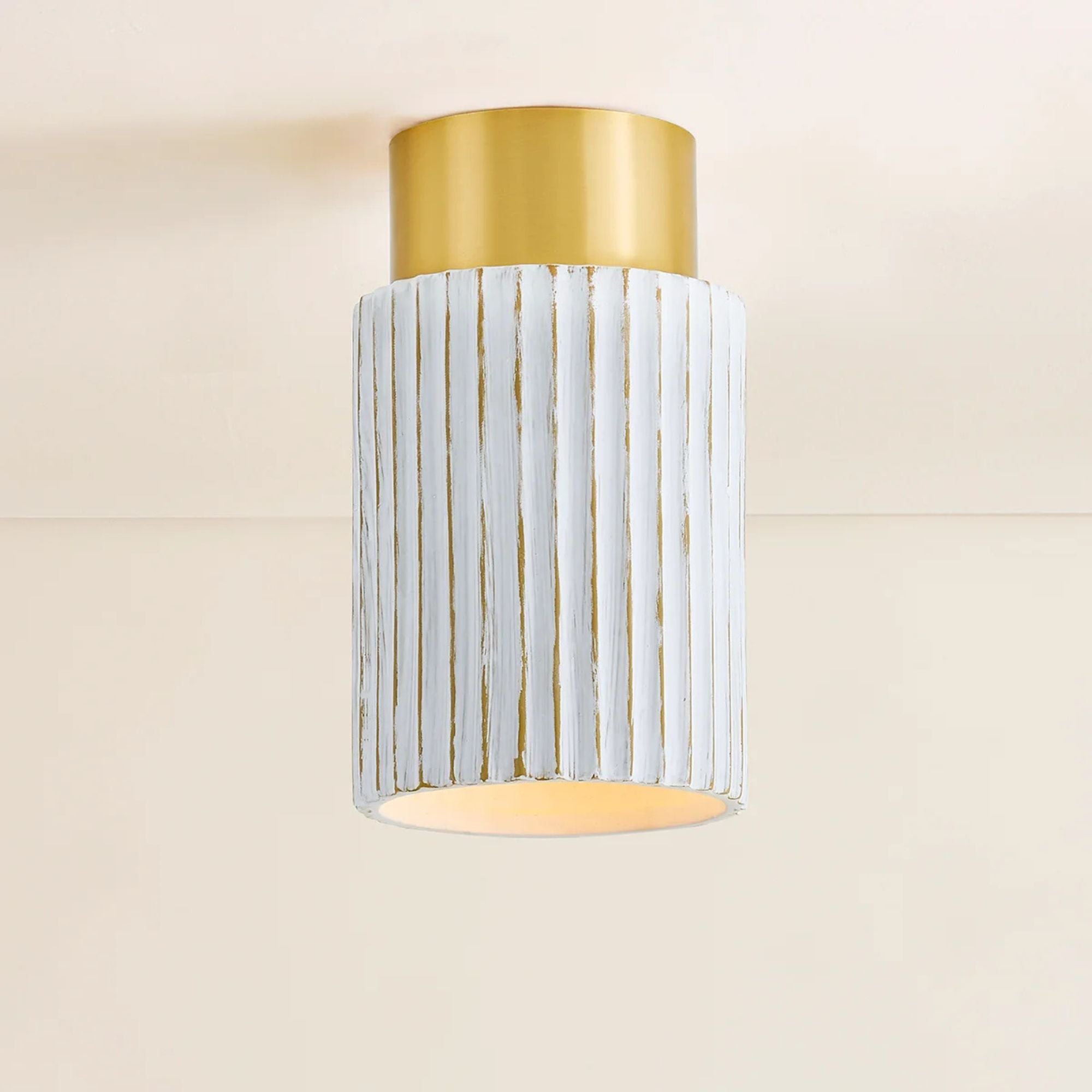 Corissa 32" Flush Mount, Aged Brass/Ceramic Whitewash Bisque Finish