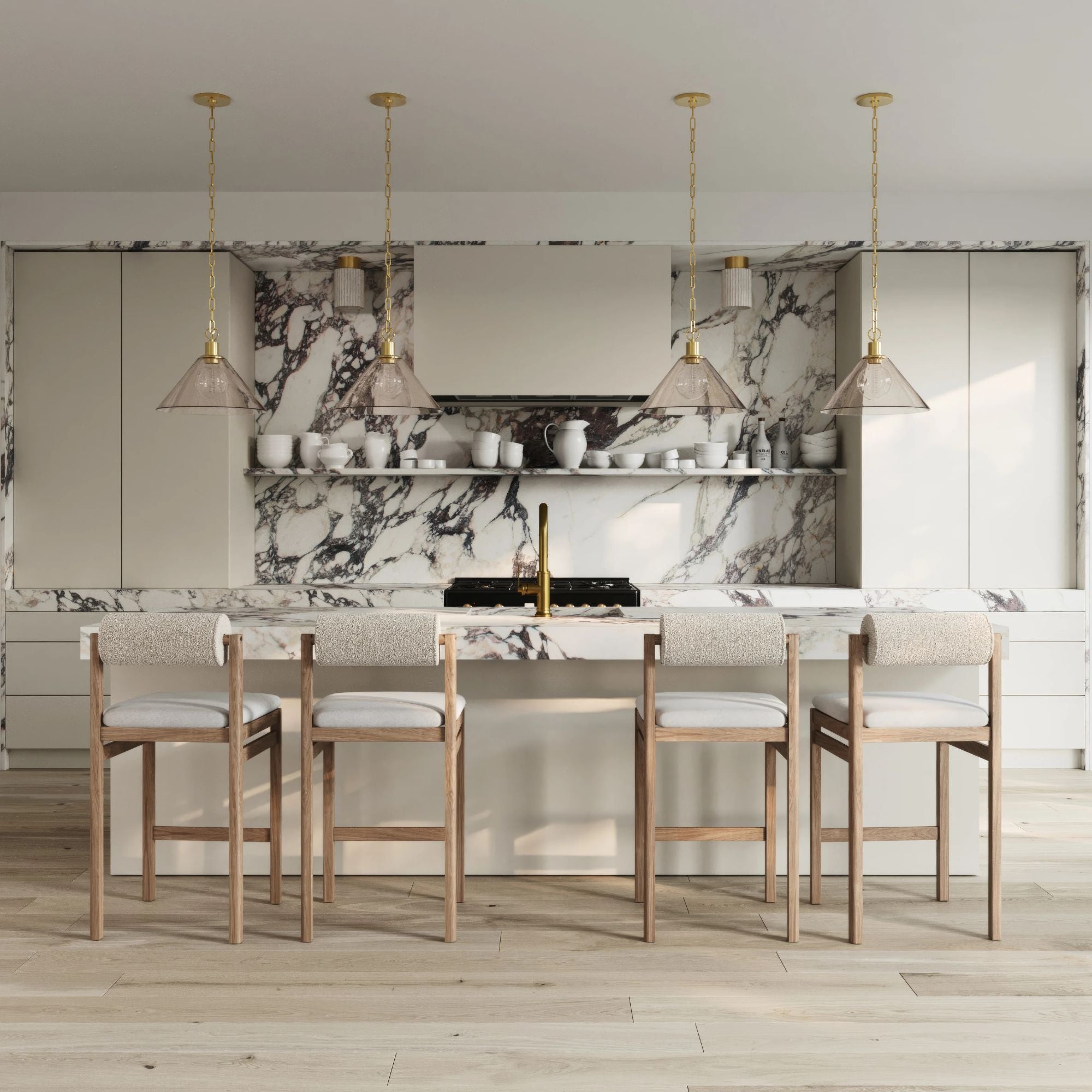 Corissa 32" Flush Mount, Aged Brass/Ceramic Whitewash Bisque Finish
