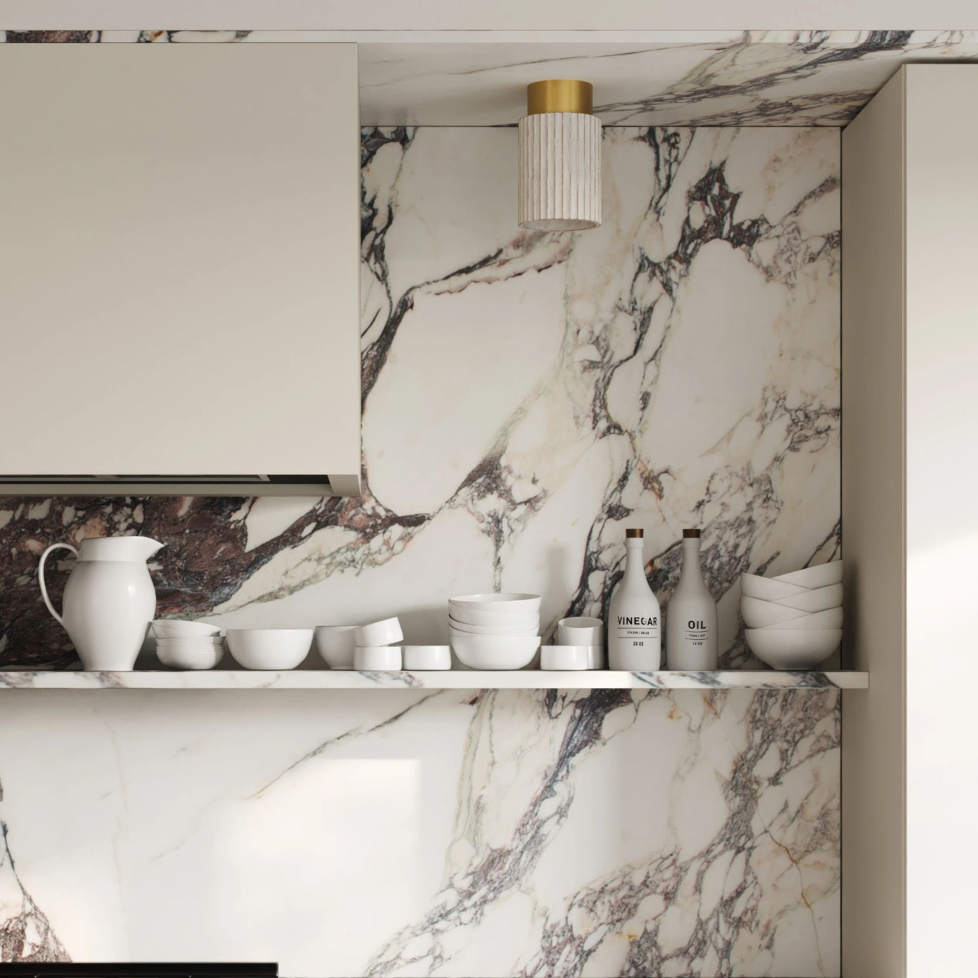Corissa 32" Flush Mount, Aged Brass/Ceramic Whitewash Bisque Finish