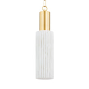 Corissa 32" Pendant, Aged Brass/Ceramic Whitewash Bisque Finish