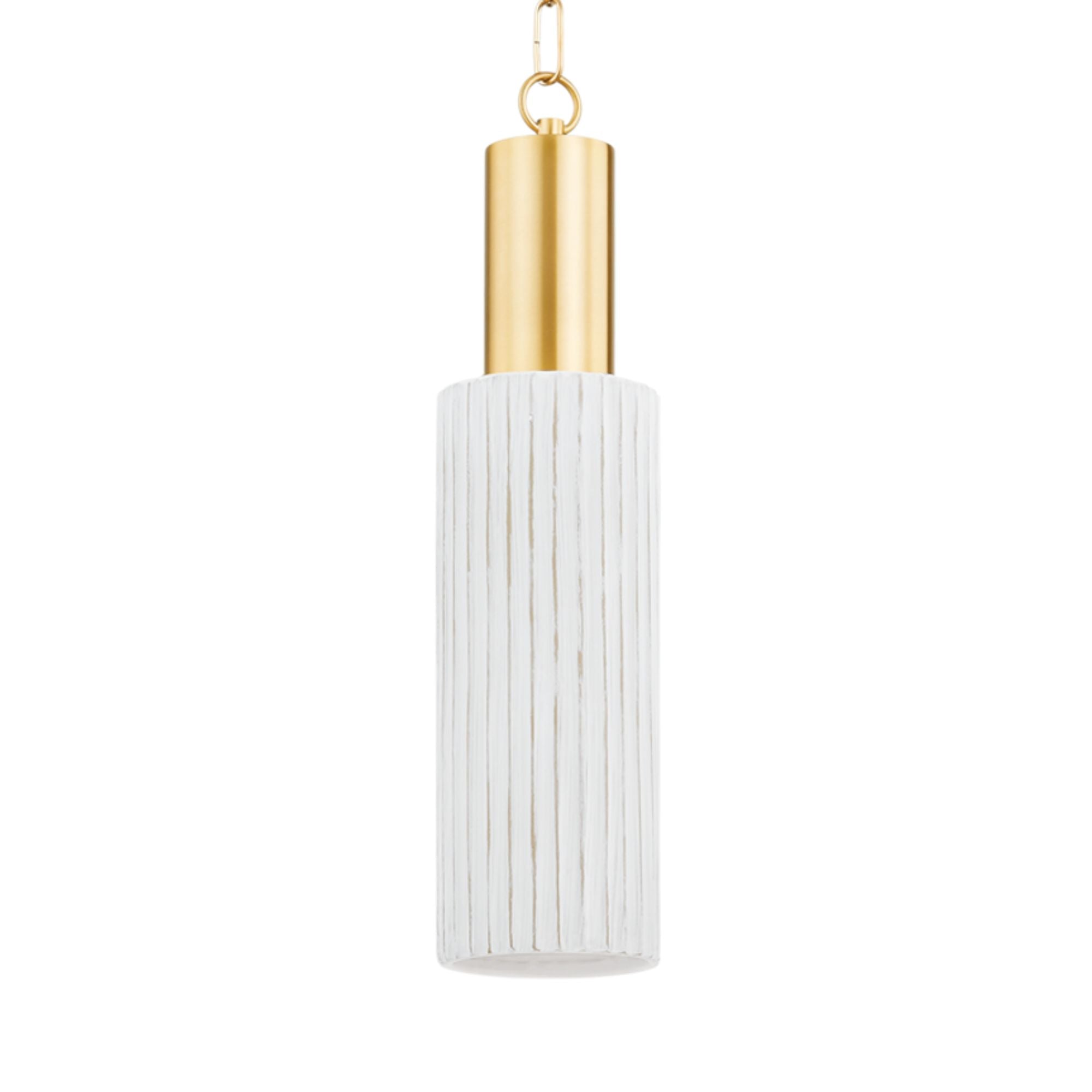 Corissa 32" Pendant, Aged Brass/Ceramic Whitewash Bisque Finish