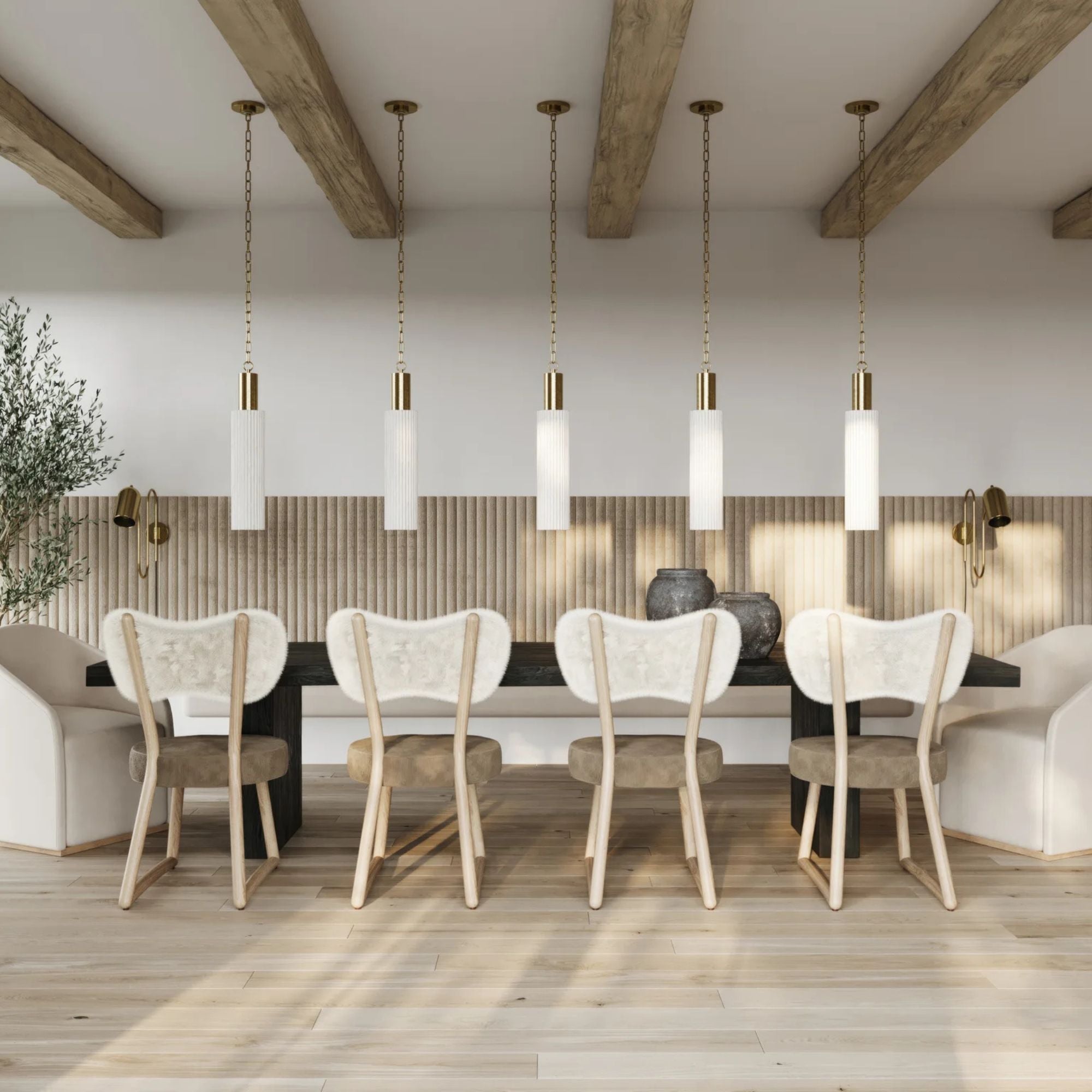 Corissa 32" Pendant, Aged Brass/Ceramic Whitewash Bisque Finish