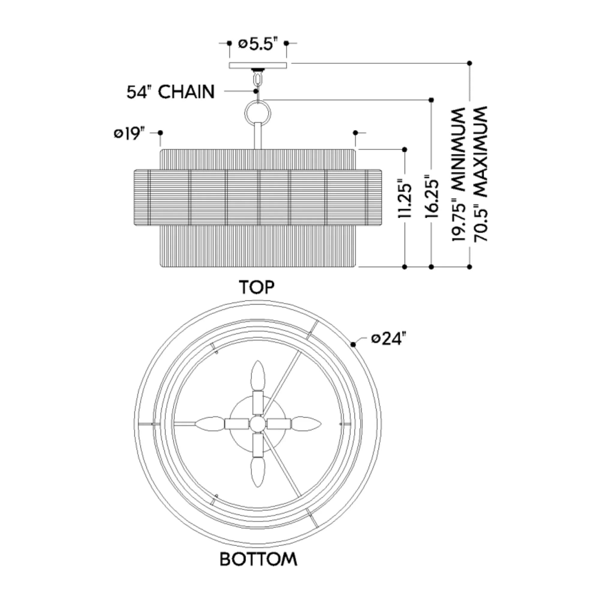 Danica 24" 4-Light Pendant, Aged Brass Finish