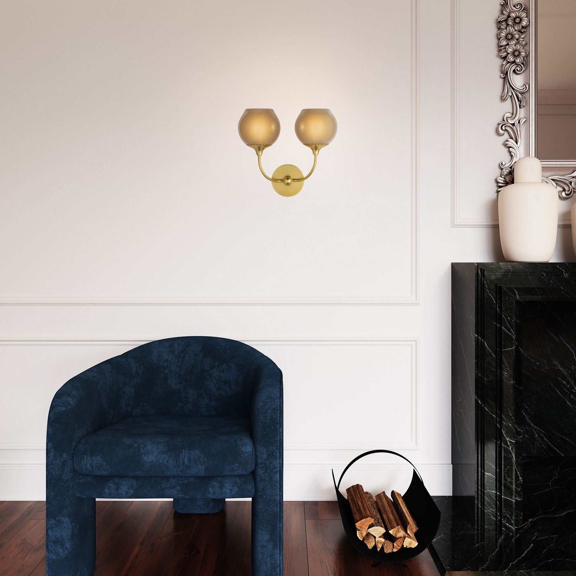 Mitzi Daya 12.5 in. 2-Light Wall Sconce, Aged Brass with Etched Champagne Glass