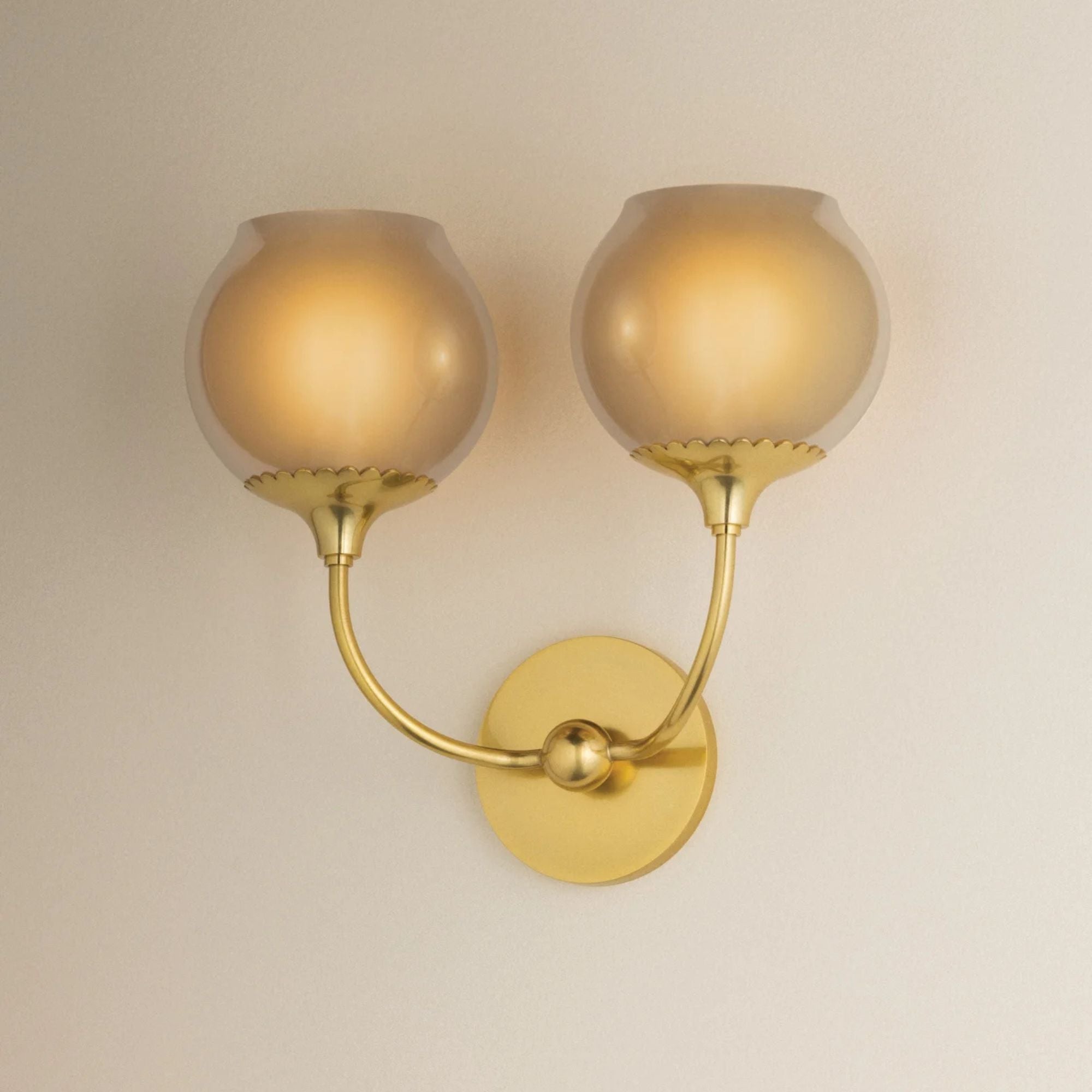 Mitzi Daya 12.5 in. 2-Light Wall Sconce, Aged Brass with Etched Champagne Glass