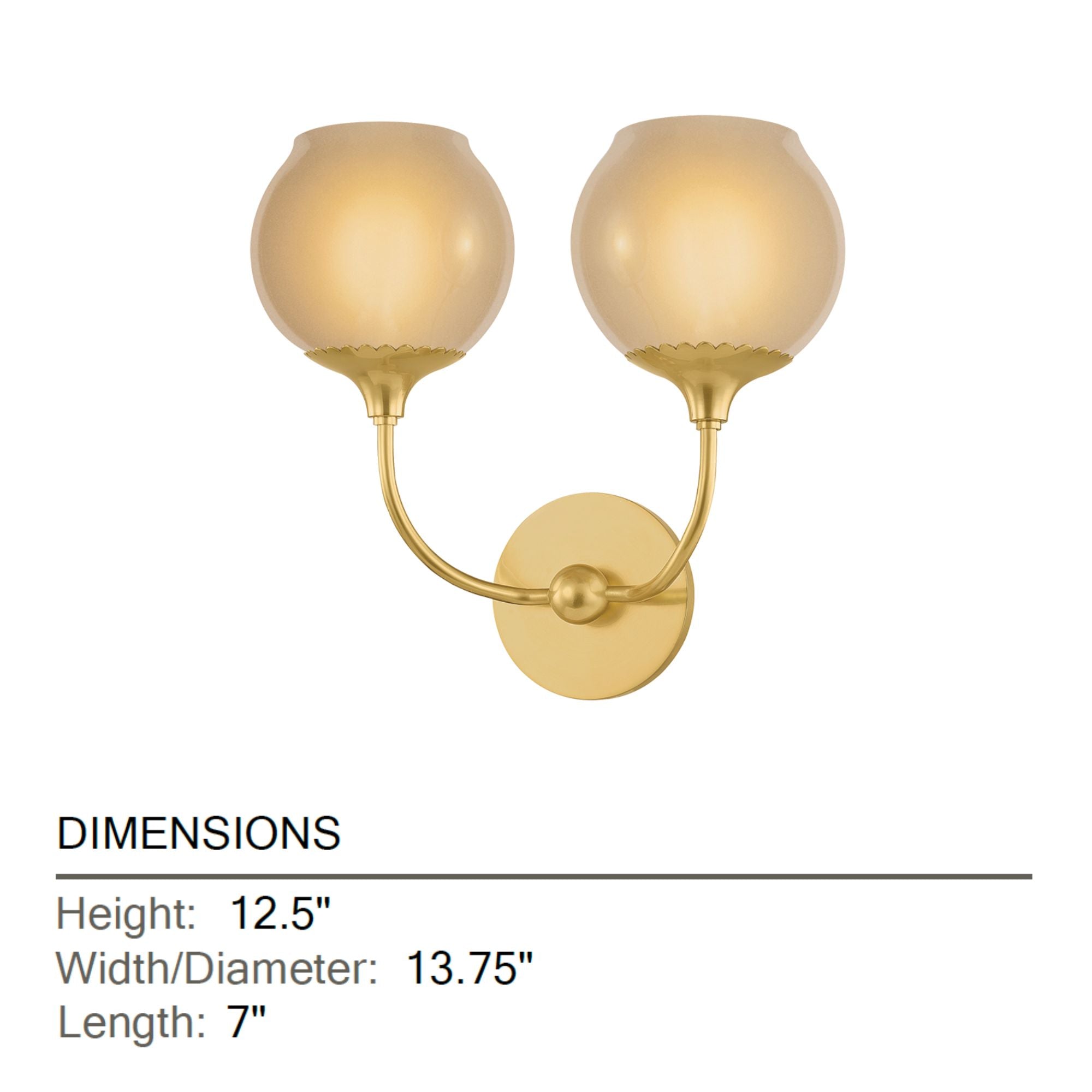 Mitzi Daya 12.5 in. 2-Light Wall Sconce, Aged Brass with Etched Champagne Glass