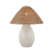 Mitzi Deanne Table Lamp, Aged Brass with Ceramic Creamy Oat & Natural Woven Light Natural Wicker Shade