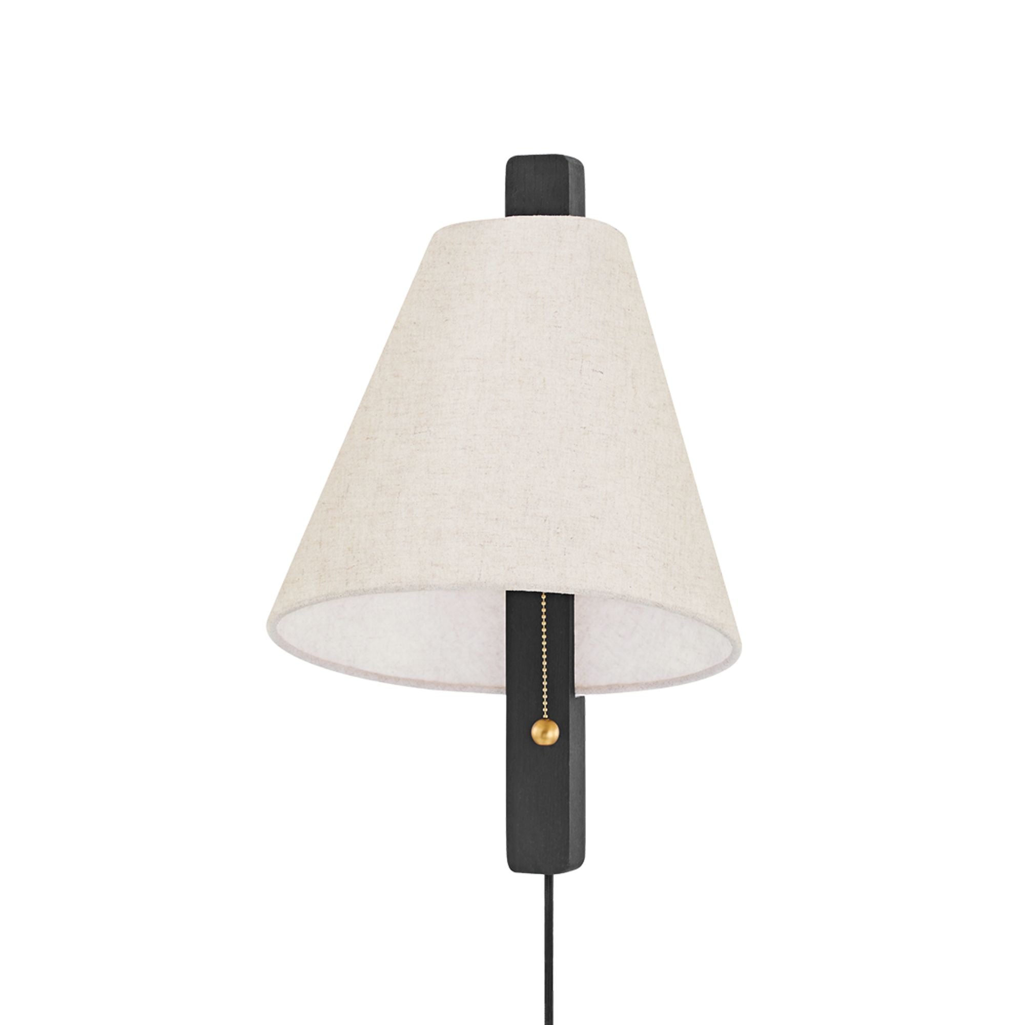 Ellen 16" Plug-in Sconce, Aged Brass/Wood Charred Ash Finish
