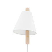 Ellen 16" Plug-in Sconce, Aged Brass/Wood Whitewash Ash Finish