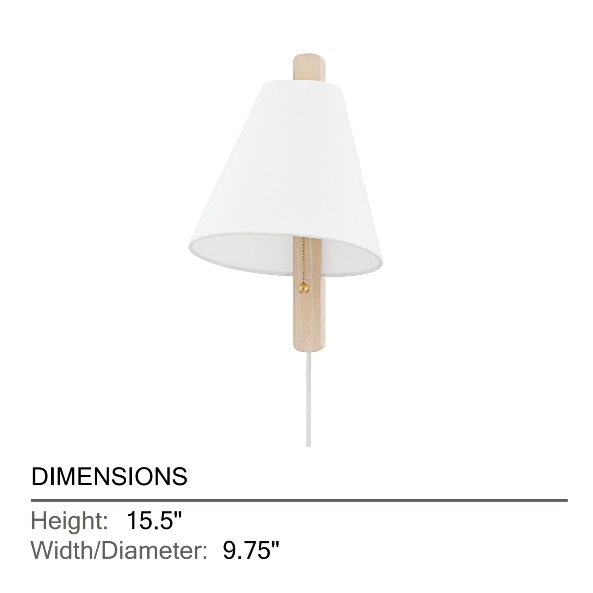 Ellen 16" Plug-in Sconce, Aged Brass/Wood Whitewash Ash Finish