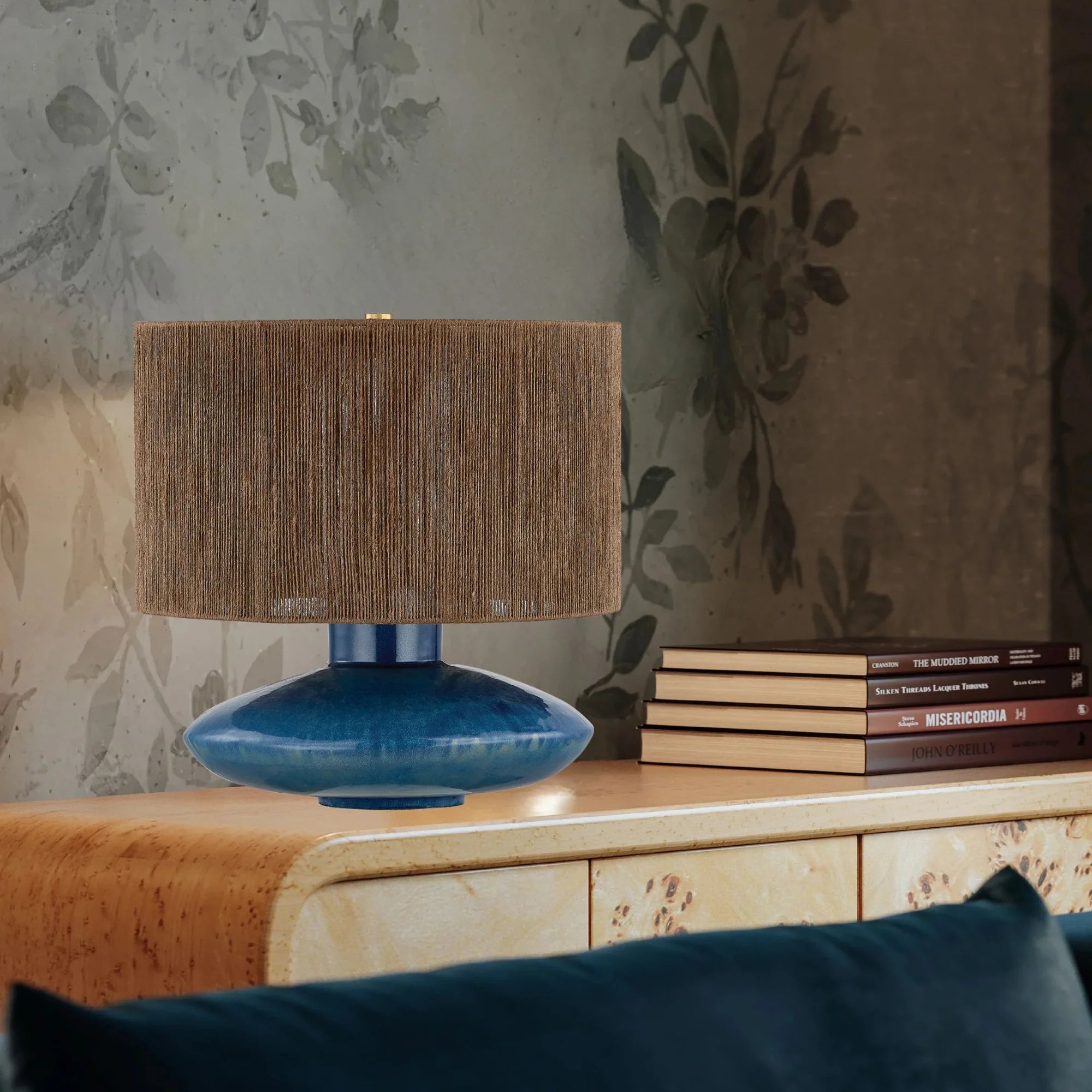 Enya 18" Table Lamp, Aged Brass/Ceramic Shadow Amphora Finish