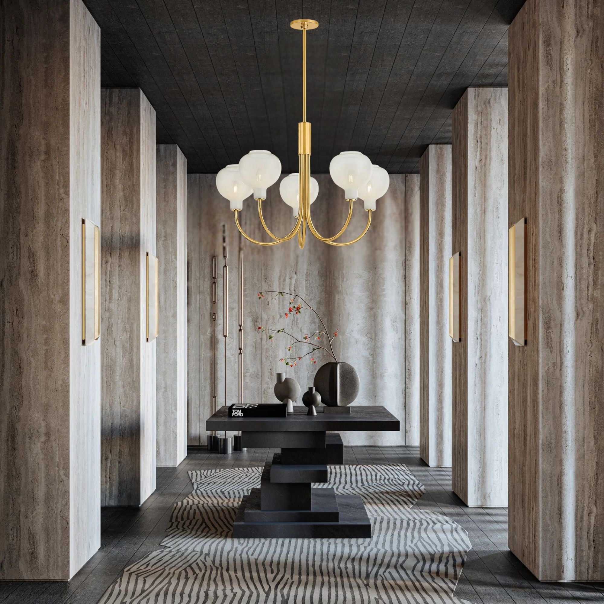 Estelle 32" 5-Light Chandelier, Aged Brass Finish