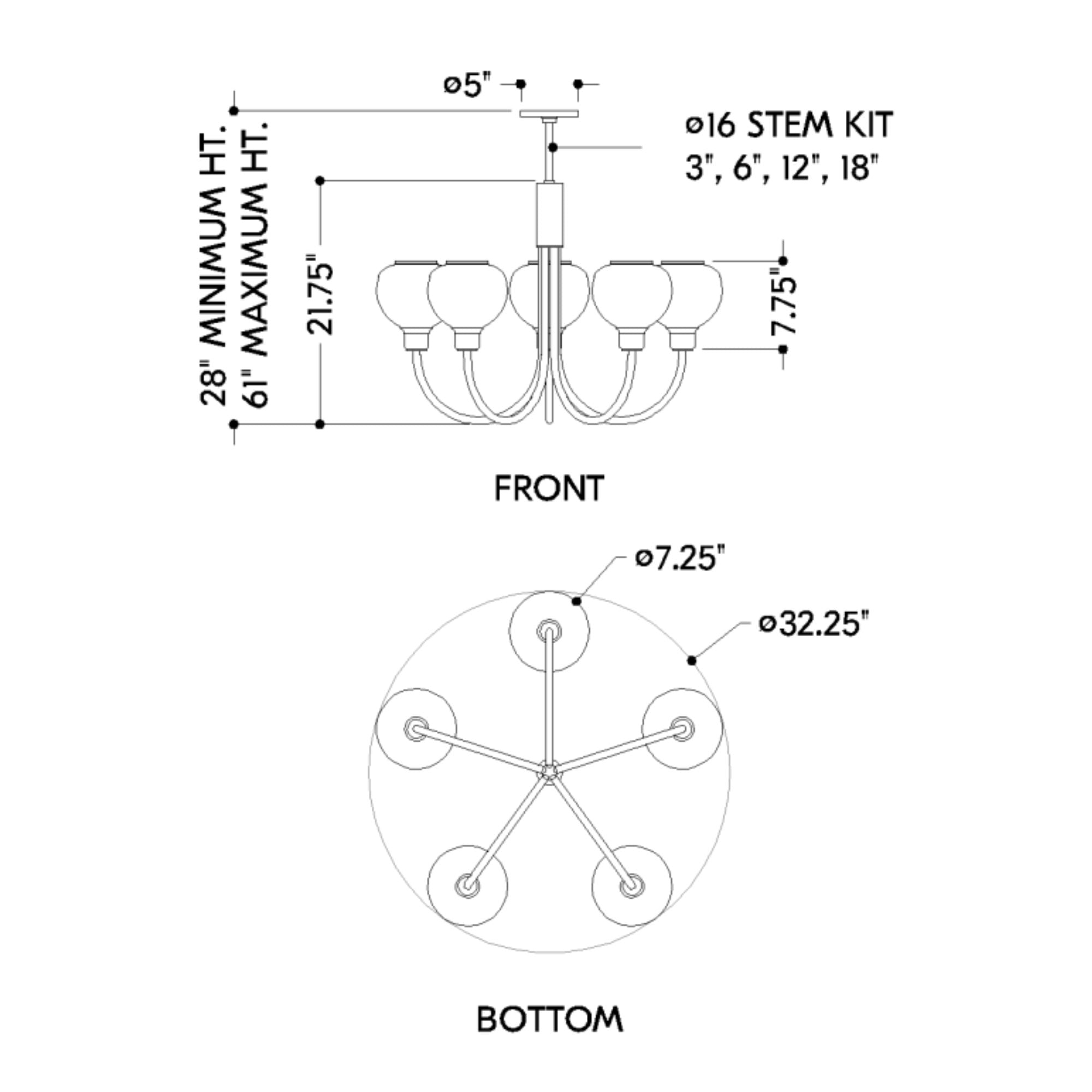 Estelle 32" 5-Light Chandelier, Aged Brass Finish
