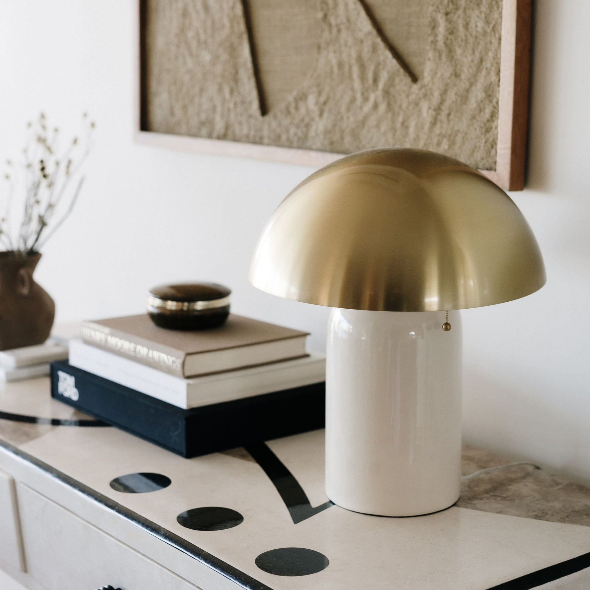 Mitzi - Gaia 17" 2-Light Table Lamp, Aged Brass/Ceramic White Crackle Finish | Bees Lighting