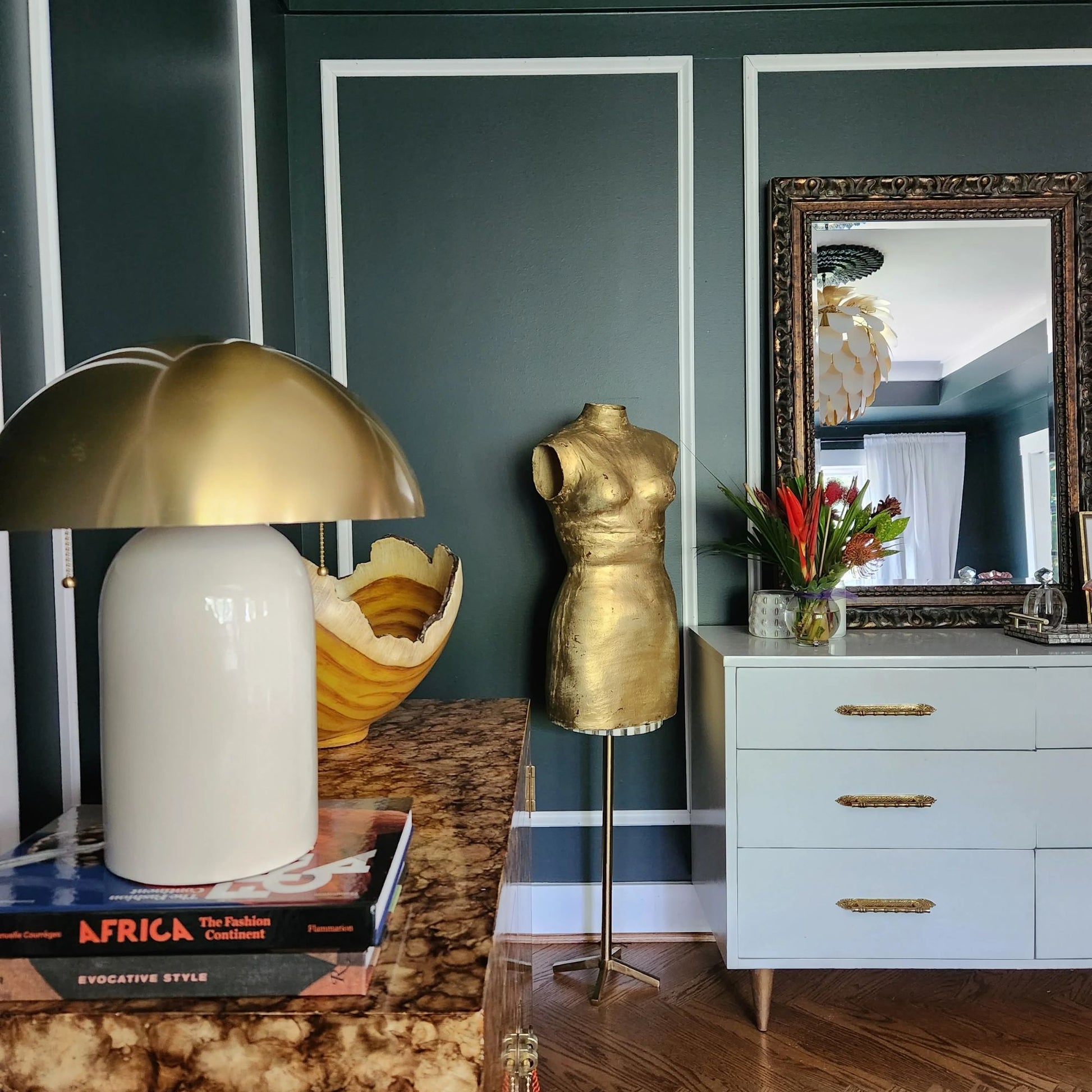 Mitzi - Gaia 17" 2-Light Table Lamp, Aged Brass/Ceramic White Crackle Finish | Bees Lighting