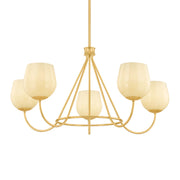 Mitzi Genevieve 34.25" 5-Light Chandelier, Aged Brass with Cream Opal Glass