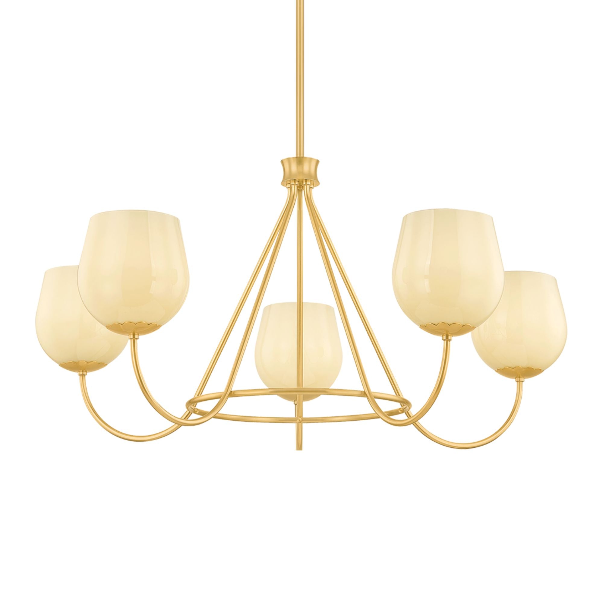 Mitzi Genevieve 34.25" 5-Light Chandelier, Aged Brass with Cream Opal Glass