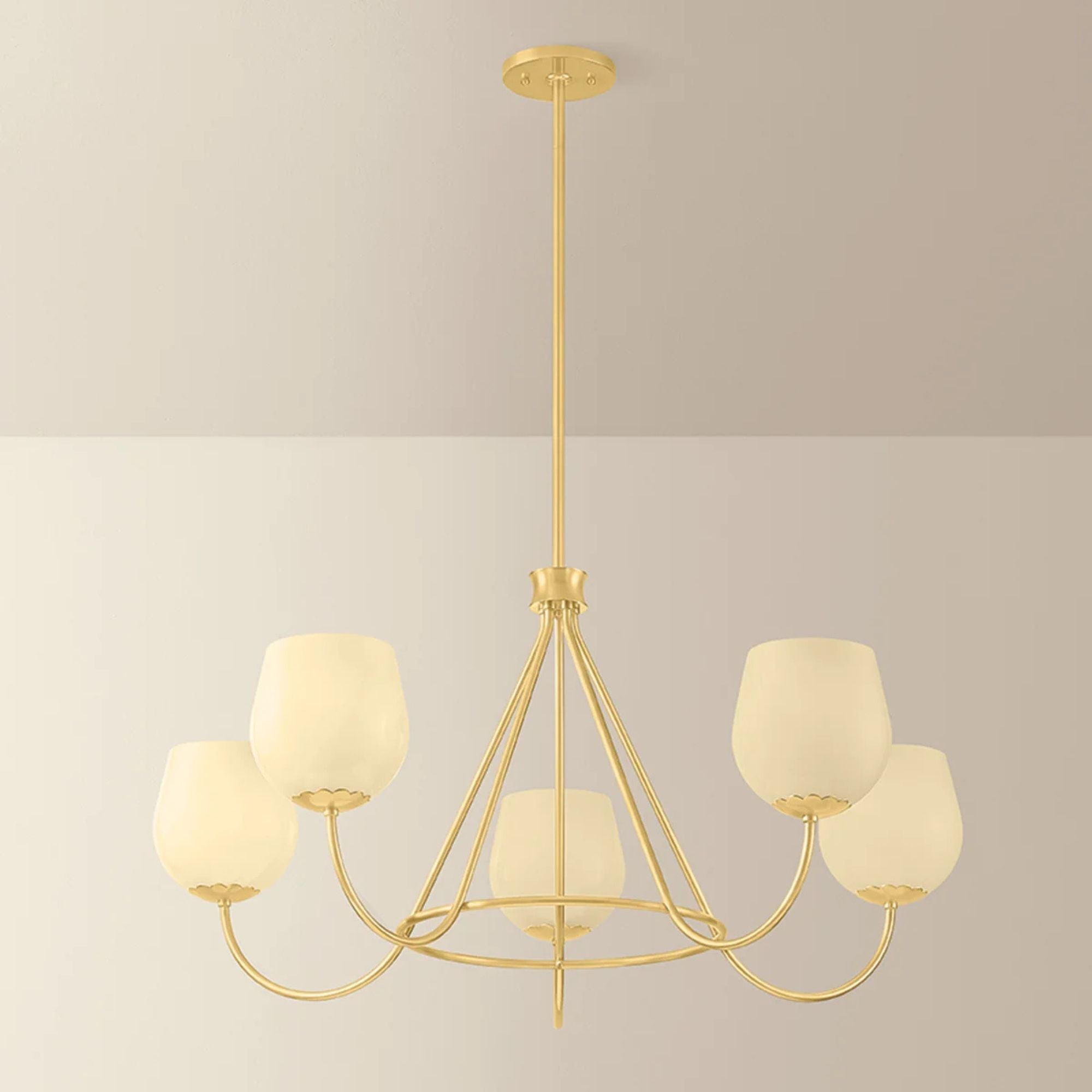 Mitzi Genevieve 34.25" 5-Light Chandelier, Aged Brass with Cream Opal Glass