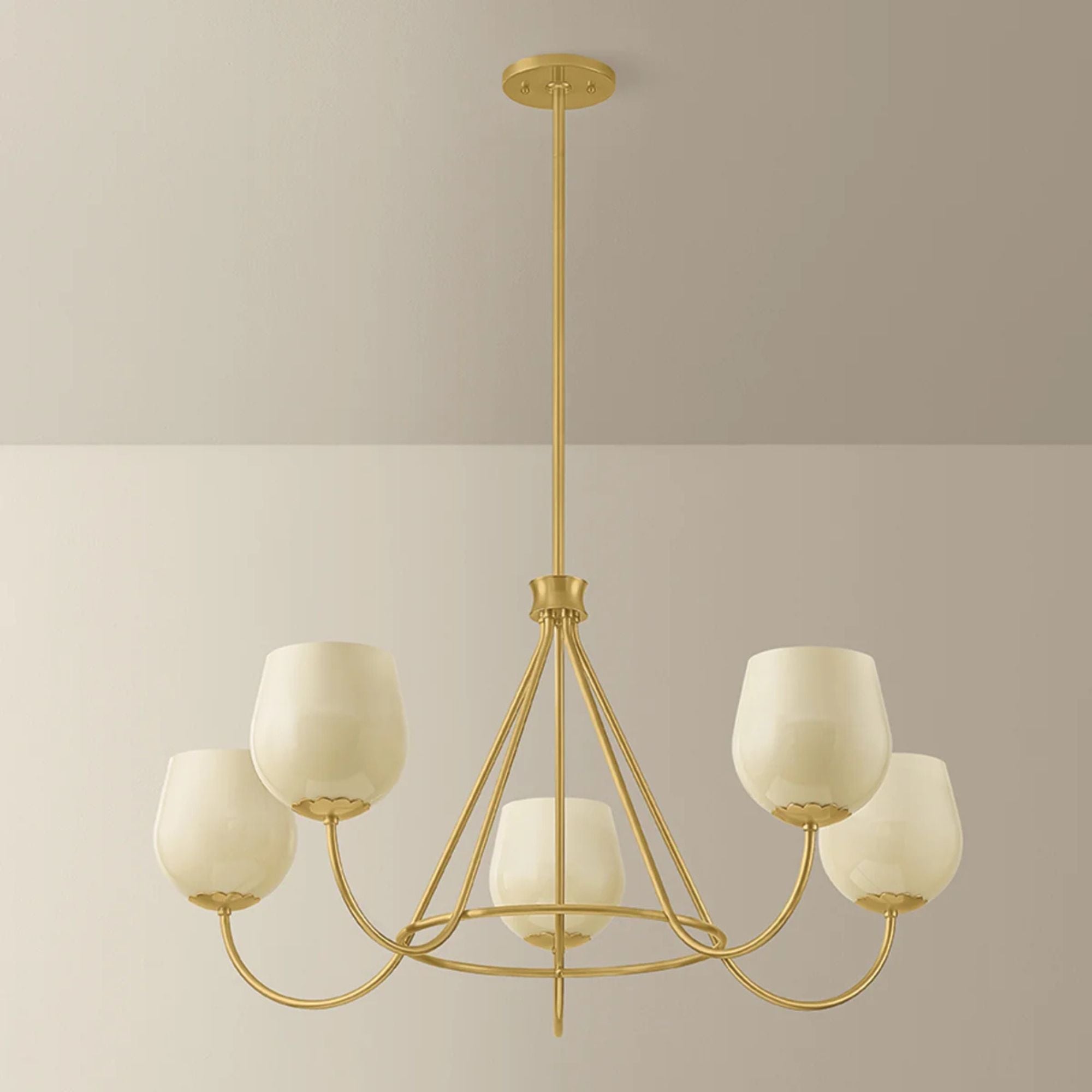Mitzi Genevieve 34.25" 5-Light Chandelier, Aged Brass with Cream Opal Glass