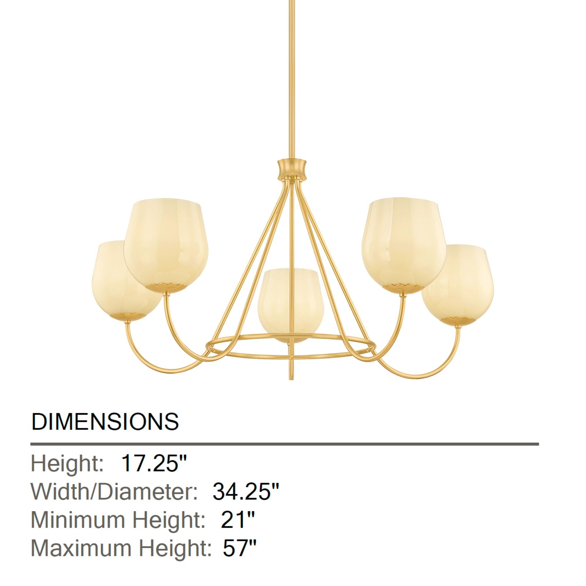 Mitzi Genevieve 34.25" 5-Light Chandelier, Aged Brass with Cream Opal Glass