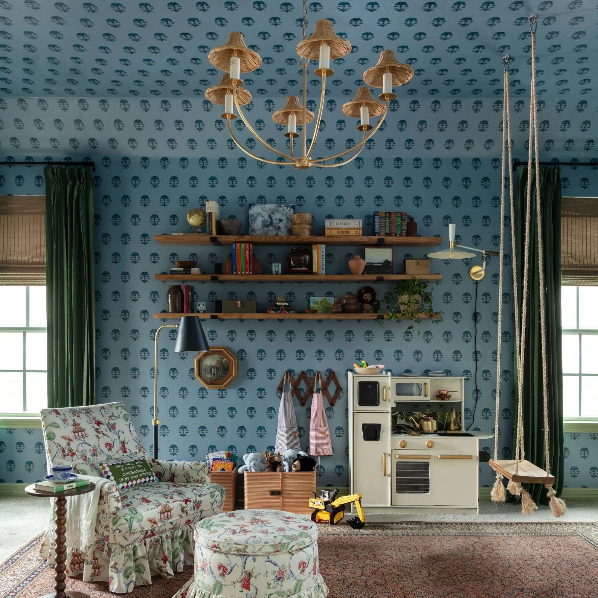 Georgann 52" Floor Lamp, Aged Brass/Soft Studio Green Finish