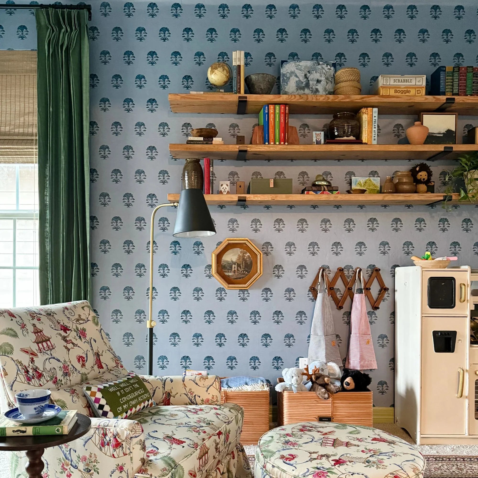 Georgann 52" Floor Lamp, Aged Brass/Soft Studio Green Finish