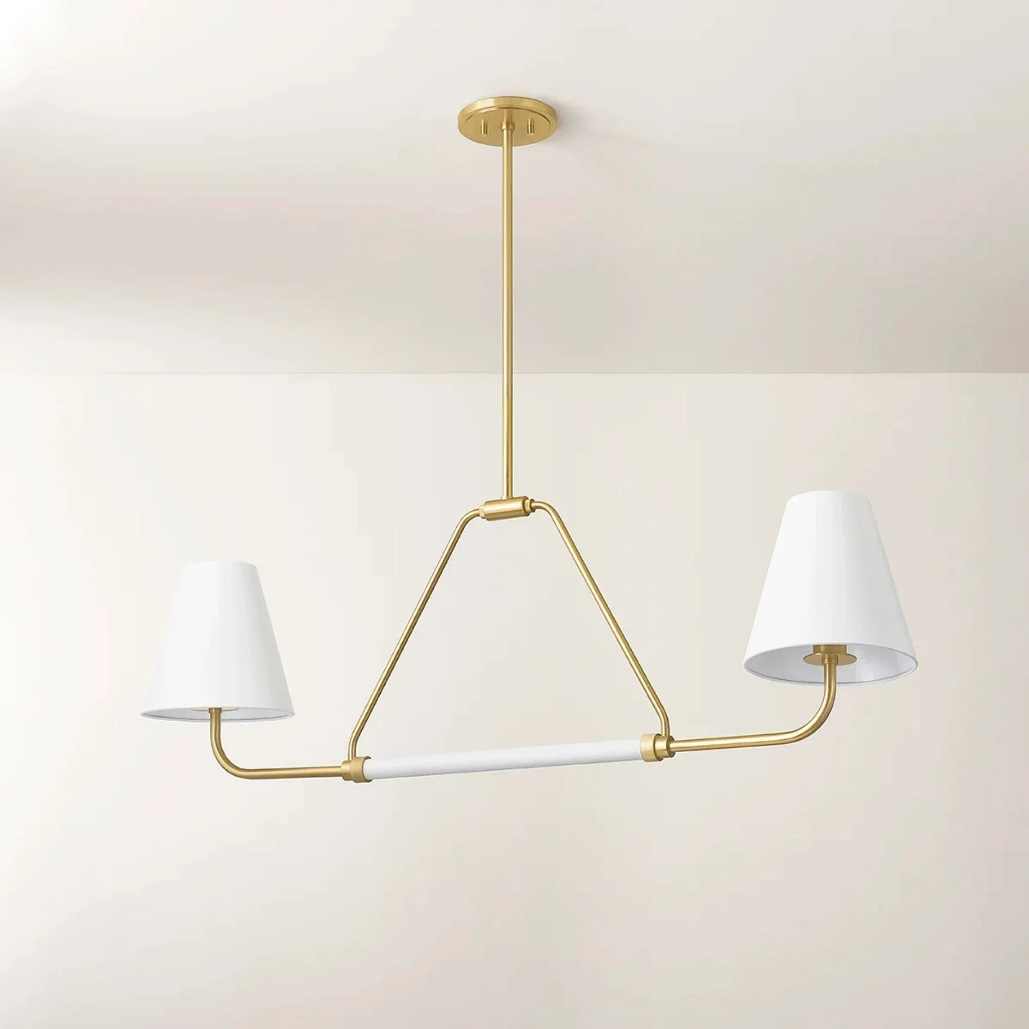 Mitzi - Georgann 48" 2-Light Linear Pendant, Aged Brass/Soft White Finish | Bees Lighting