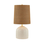 Mitzi Gladys 20 in. Table Lamp, Aged Brass with Ceramic Vanilla Bean & Handicraft Hemp Drum Shade
