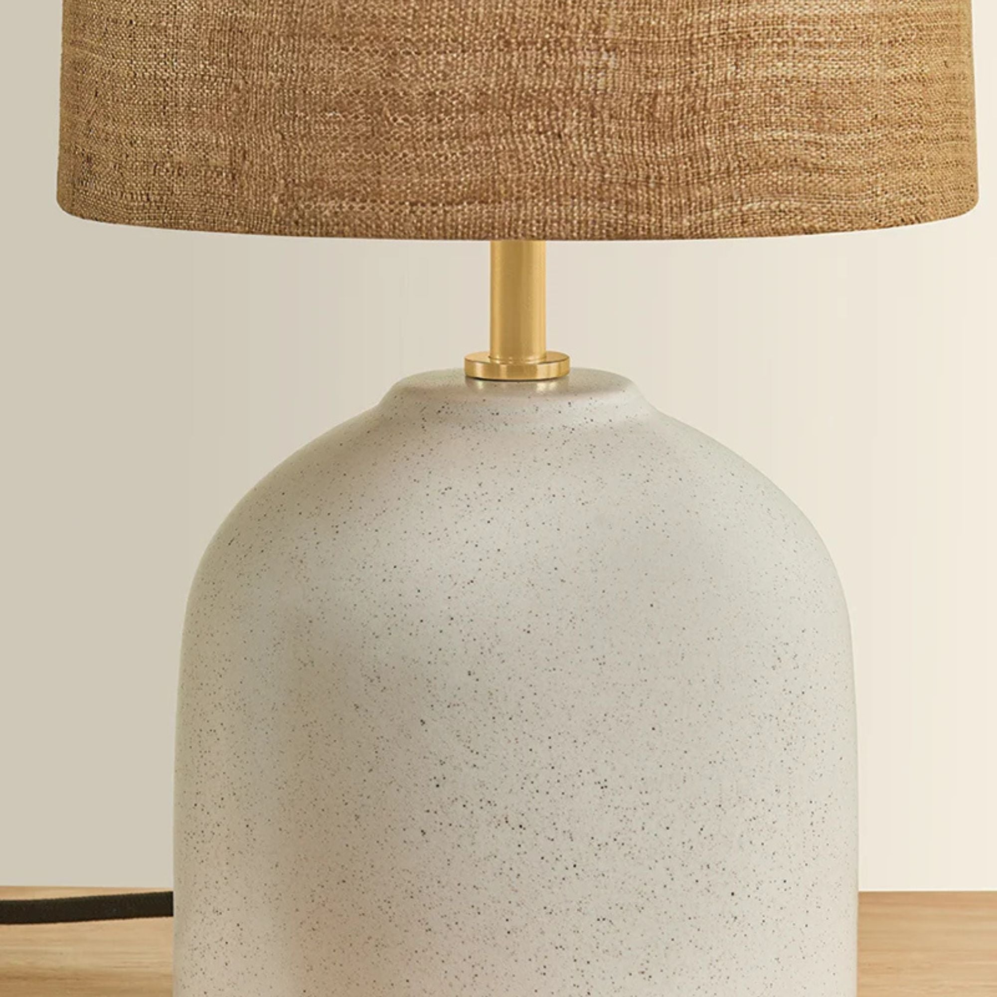Mitzi Gladys 20 in. Table Lamp, Aged Brass with Ceramic Vanilla Bean & Handicraft Hemp Drum Shade