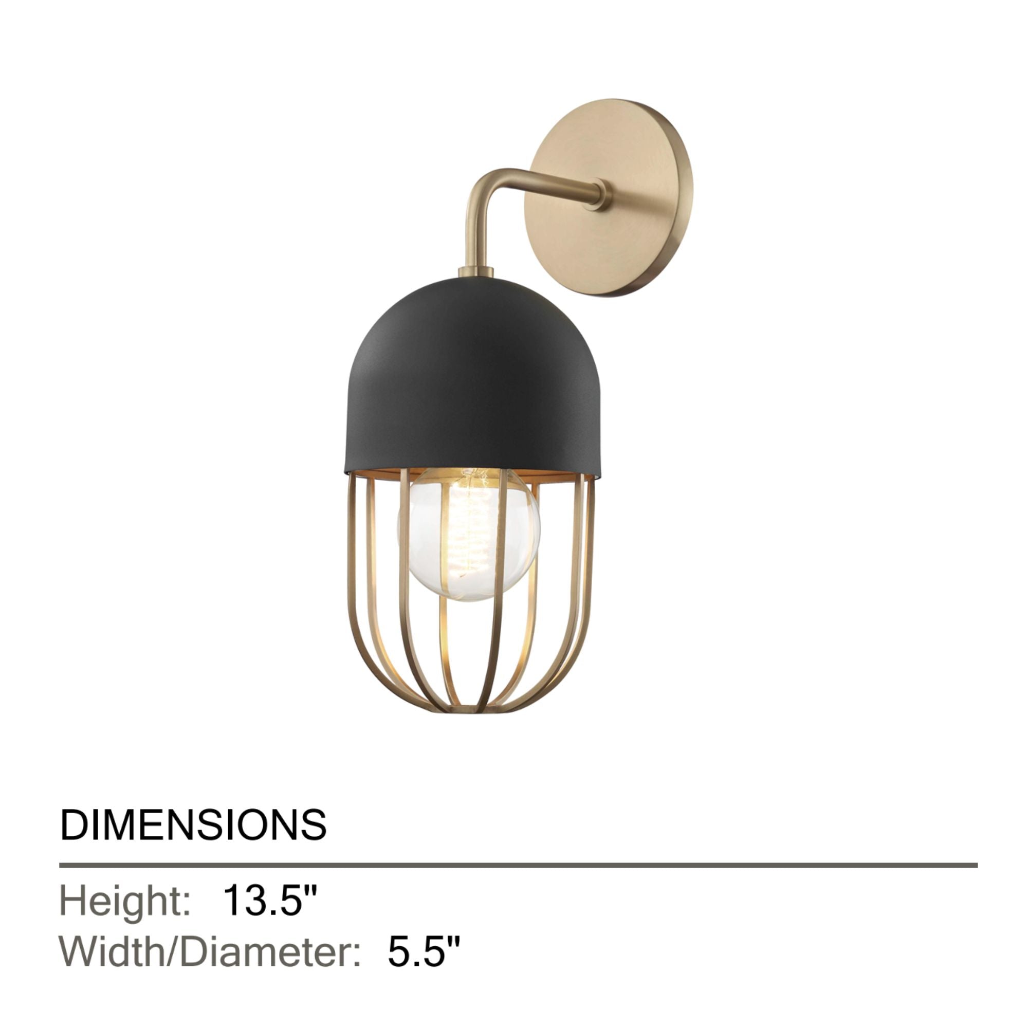 Haley 14" Wall Sconce, Aged Brass/Black Finish