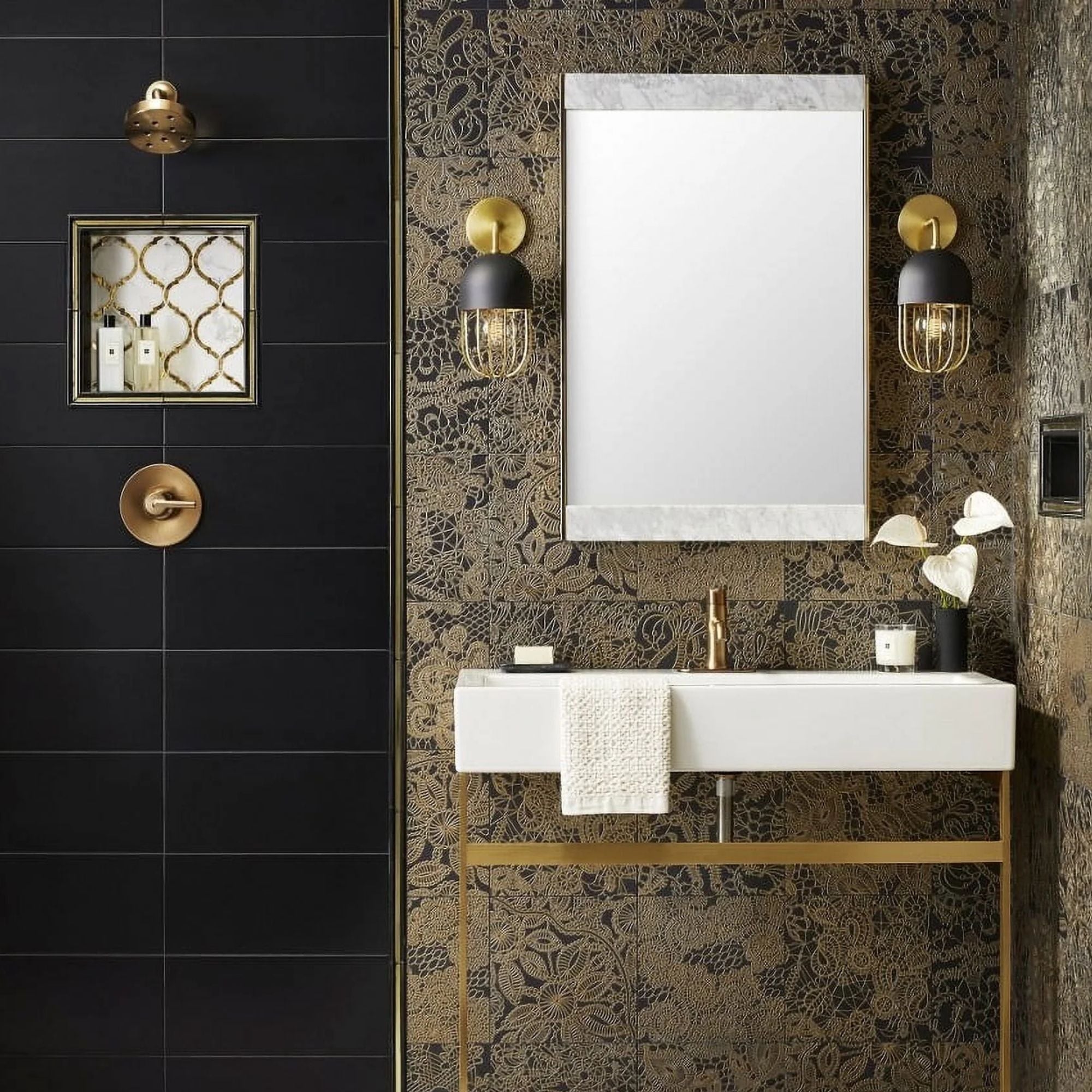 Haley 14" Wall Sconce, Aged Brass/Black Finish