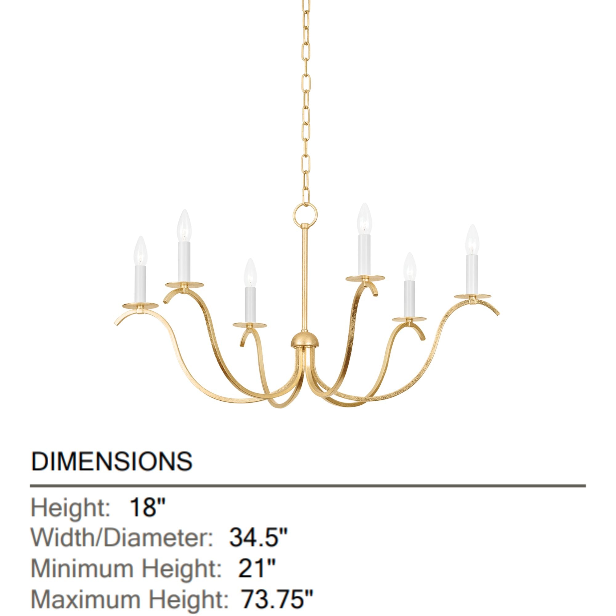 Jaclin 35" 6-Light Chandelier, Gold Leaf Finish