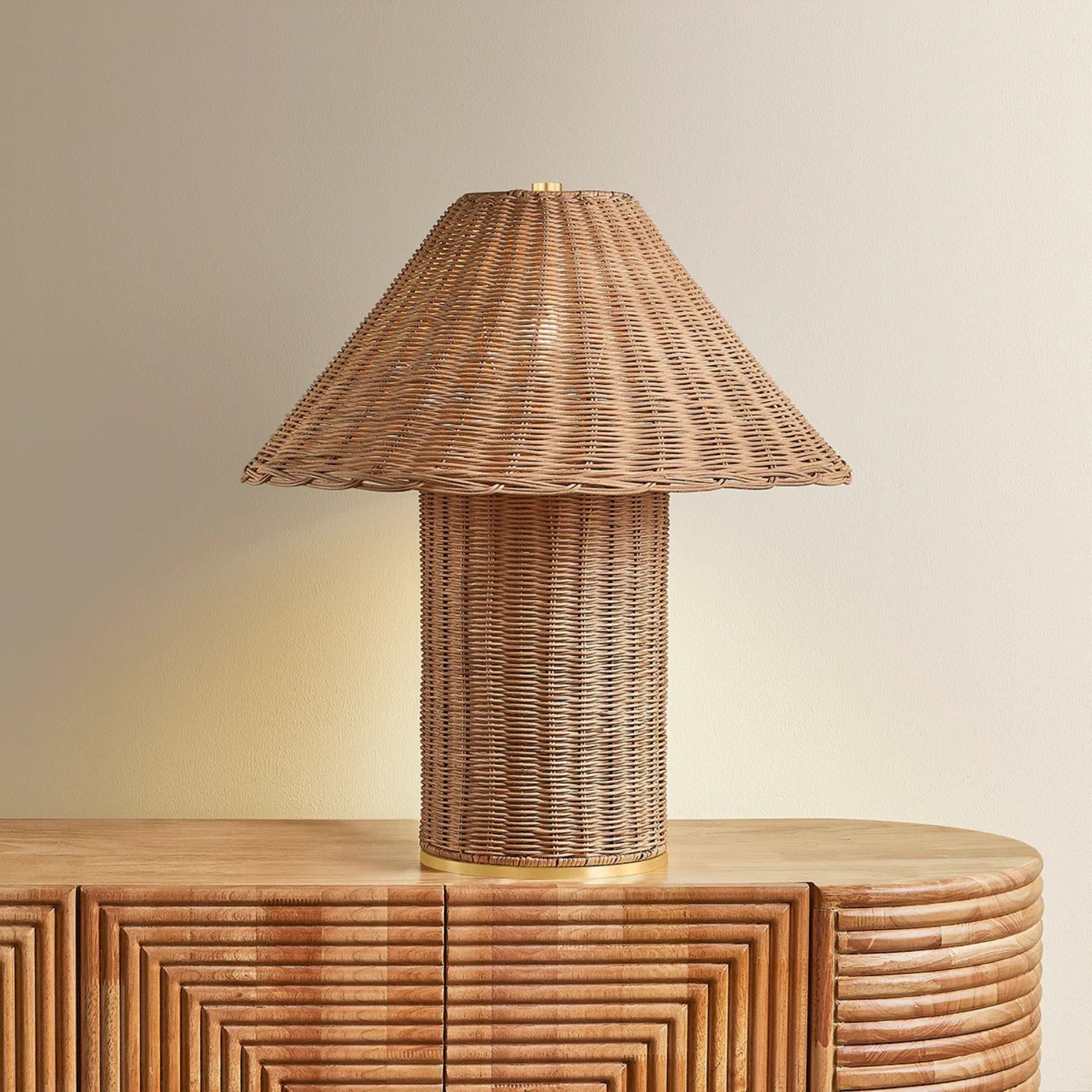 Mitzi Jeanette Table Lamp, 21.5 in. Height, Aged Brass with Natural Woven Shade