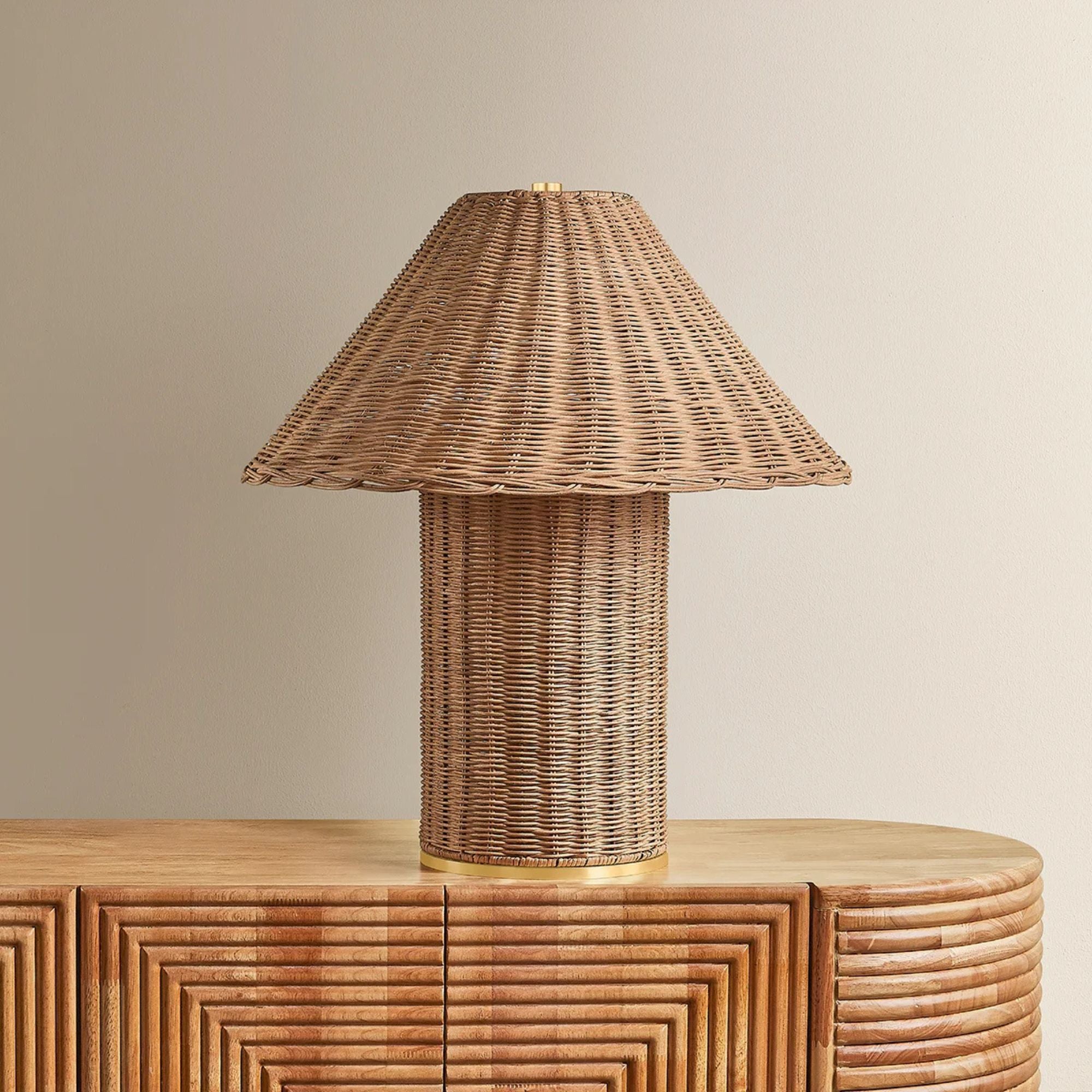 Mitzi Jeanette Table Lamp, 21.5 in. Height, Aged Brass with Natural Woven Shade