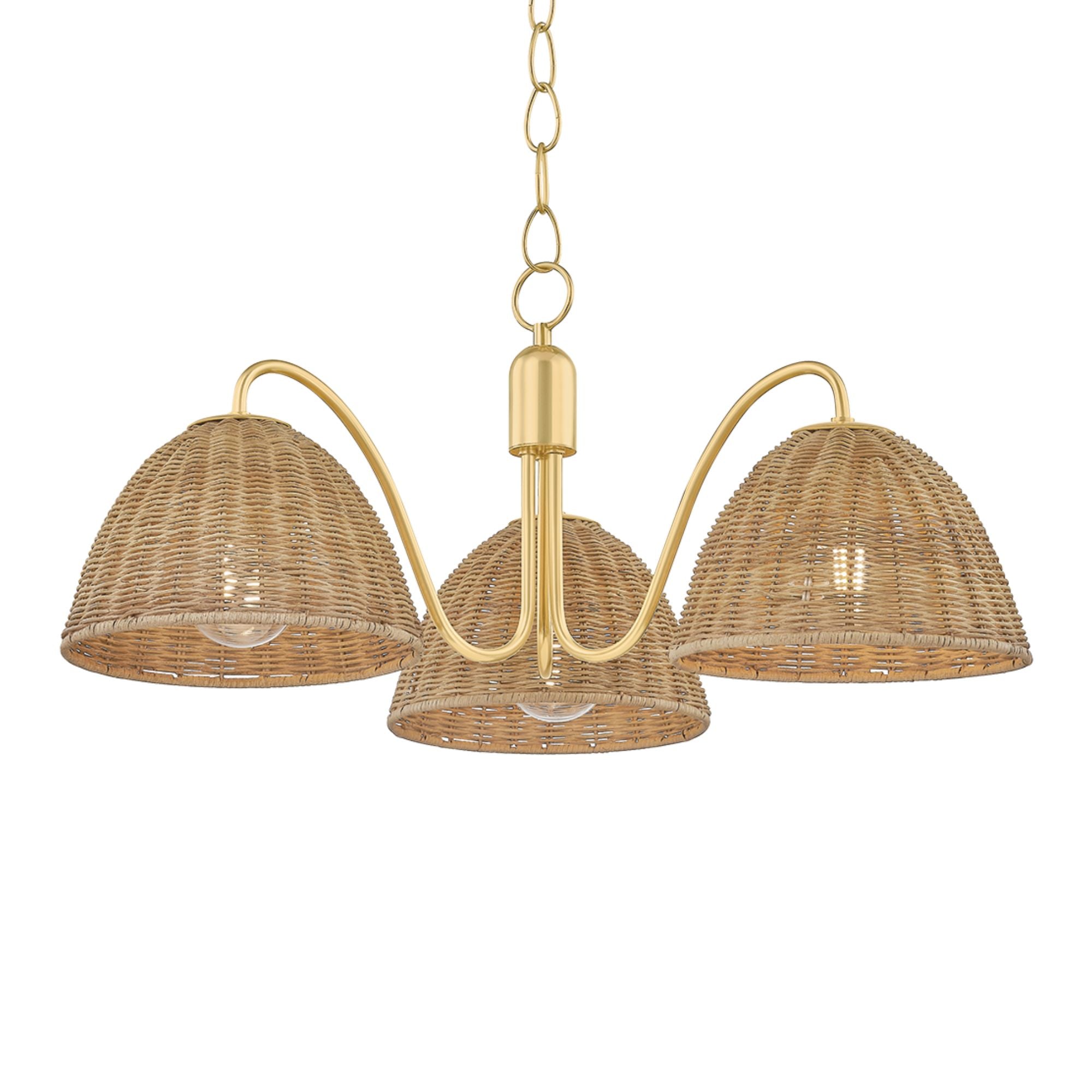 Katniss 28" 3-Light Chandelier, Aged Brass Finish