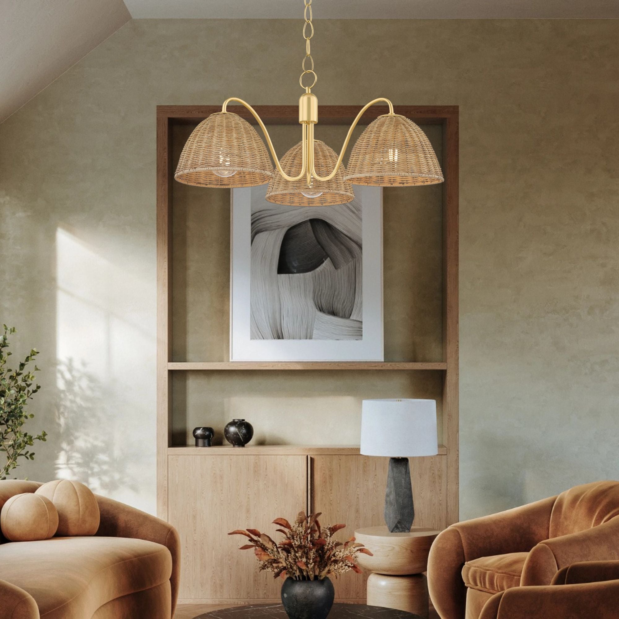 Katniss 28" 3-Light Chandelier, Aged Brass Finish