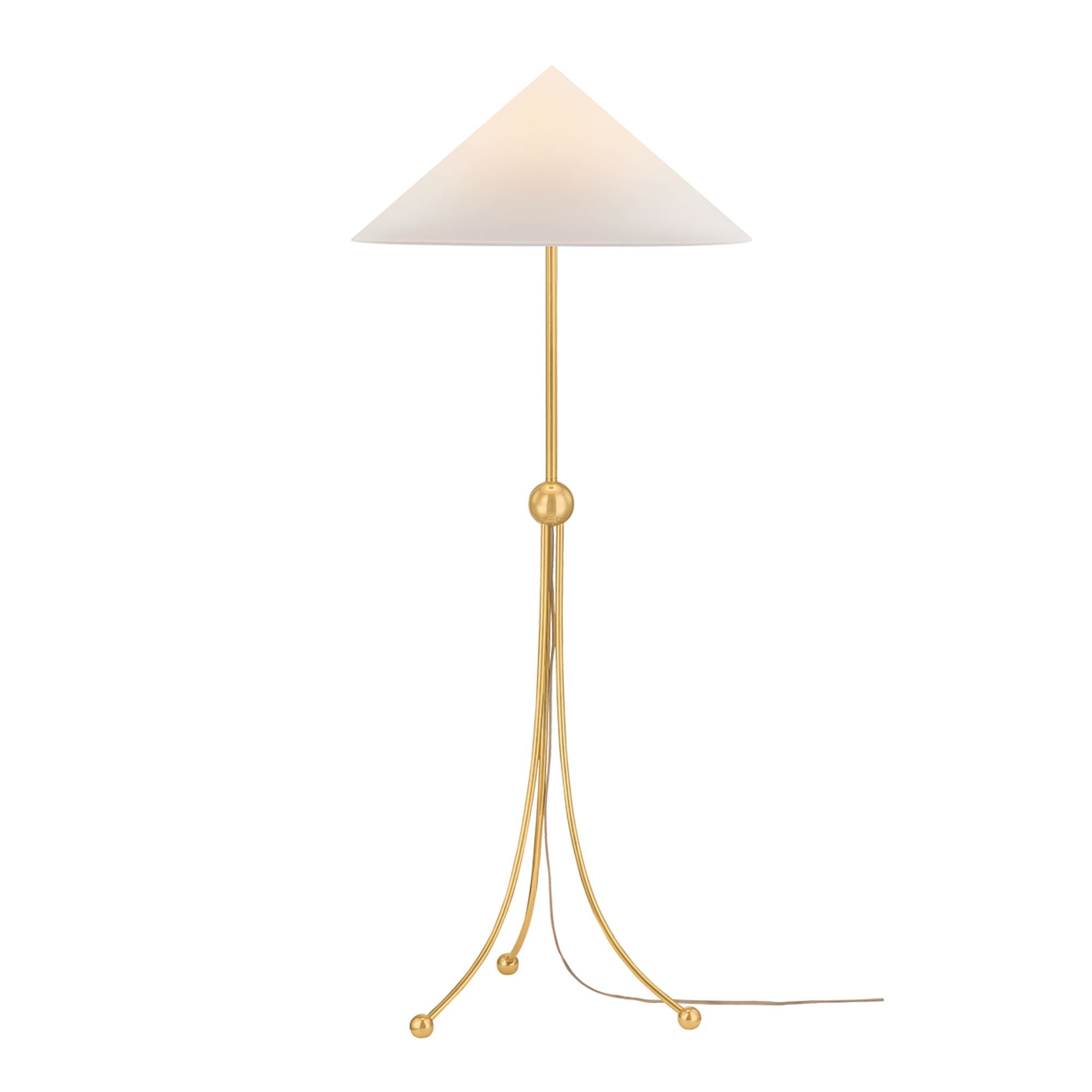 Mitzi Katya 61 in. Floor Lamp, Aged Brass with Conical Cotton Shade