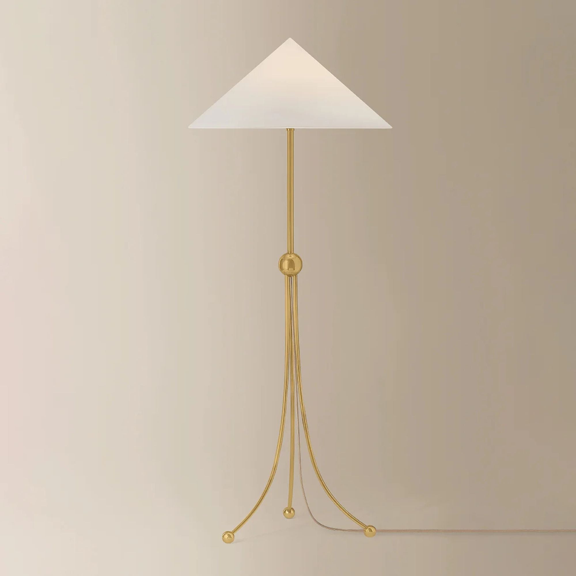 Mitzi Katya 61 in. Floor Lamp, Aged Brass with Conical Cotton Shade