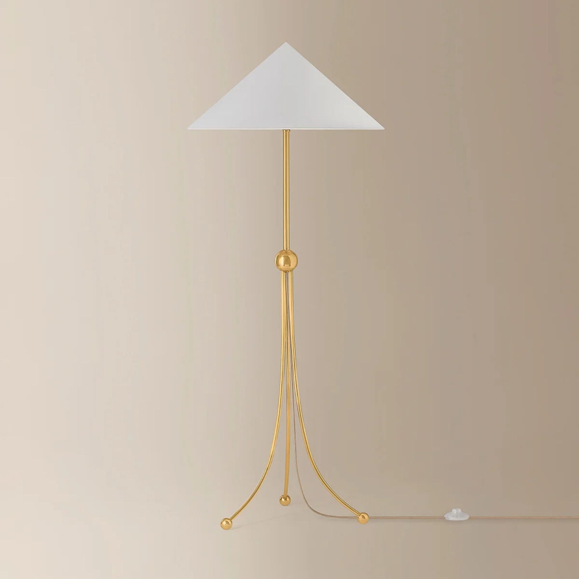 Mitzi Katya 61 in. Floor Lamp, Aged Brass with Conical Cotton Shade